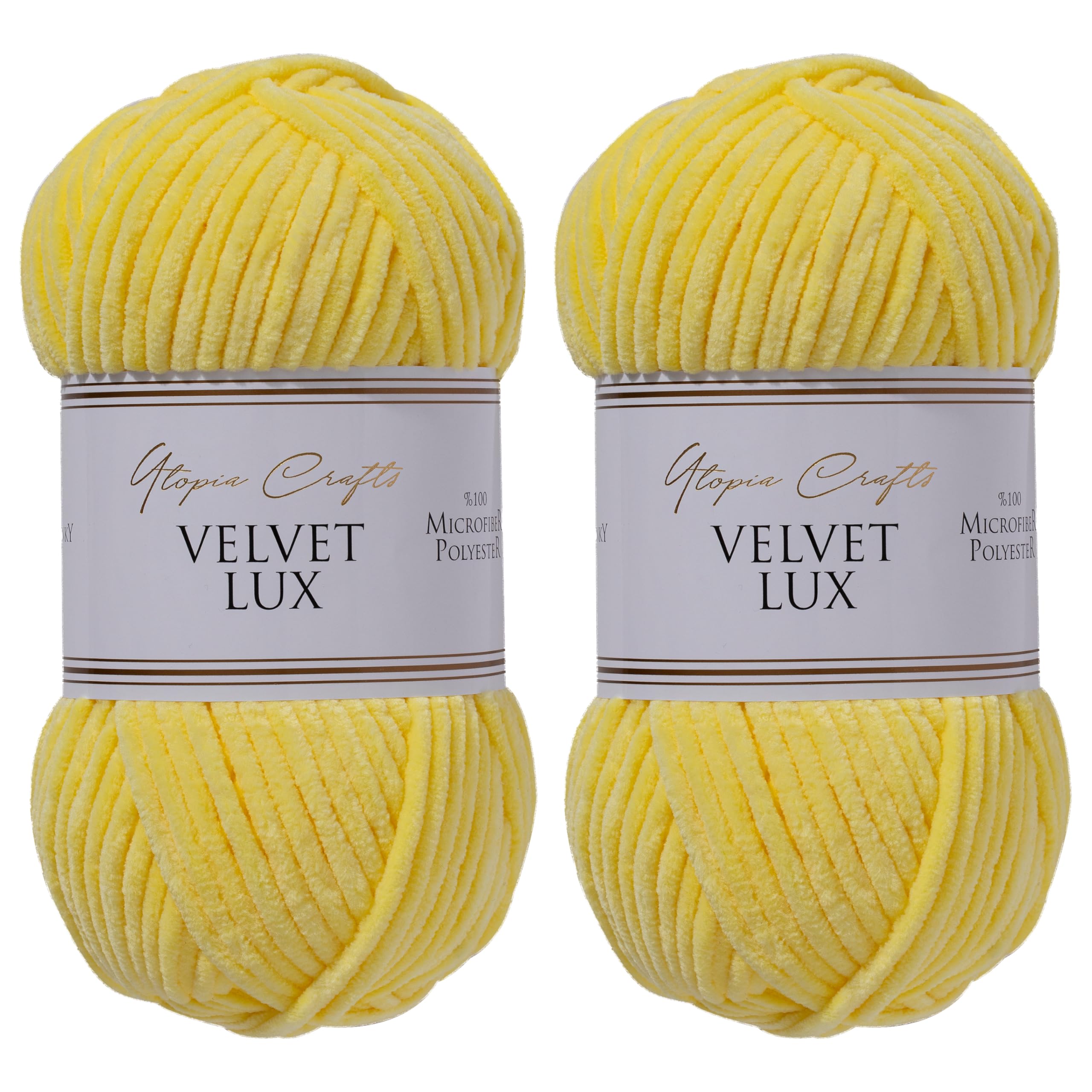 Utopia Crafts Velvet Lux Chenille Super Soft Chunky Yarn for Knitting and Crochet Yarn 2X 100g (Sun Yellow)