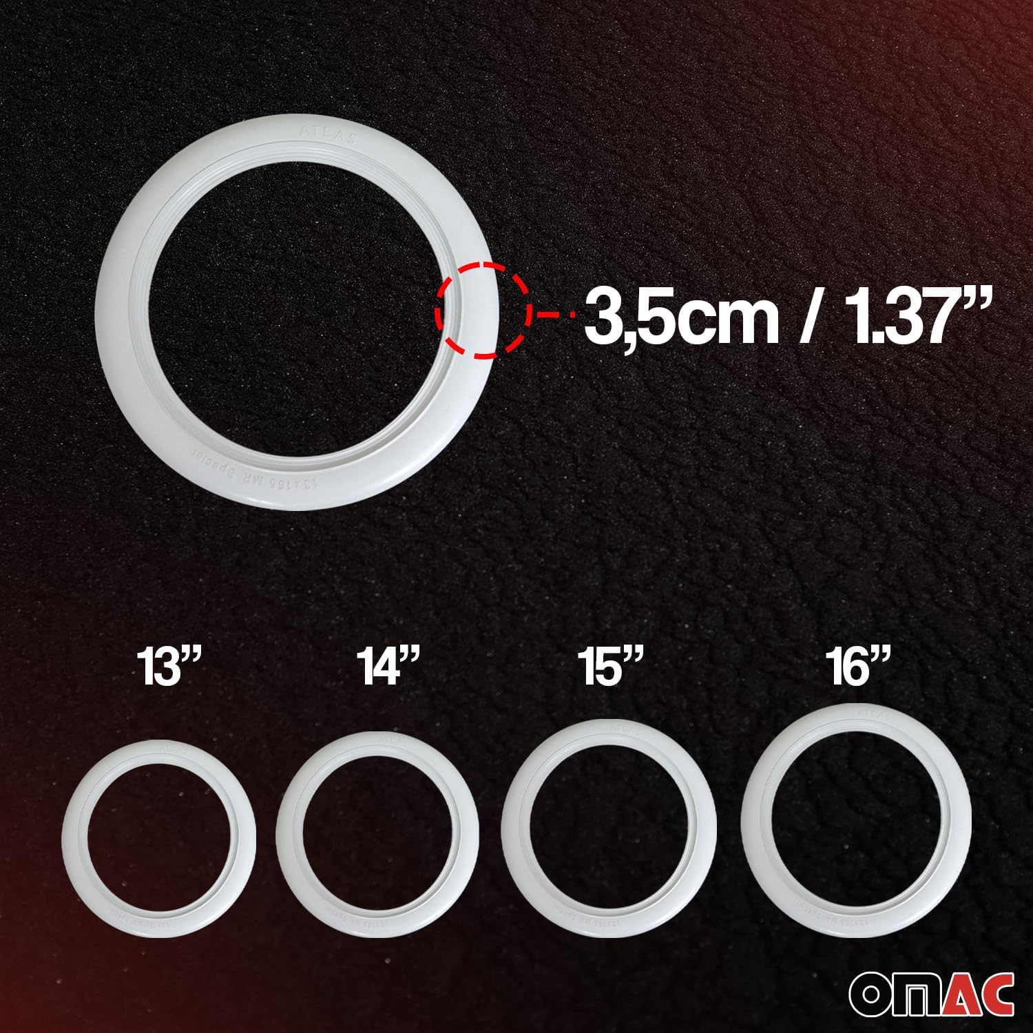 OMAC 4x White Wall Tire Insert 16" Rims Side wall Set