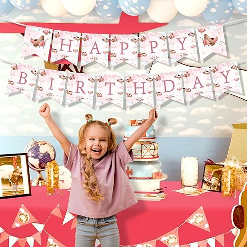 Miniatura 4 de Pink Little Pilot Aviator Birthday Banner Decor for 1-5 Yr Old Girls