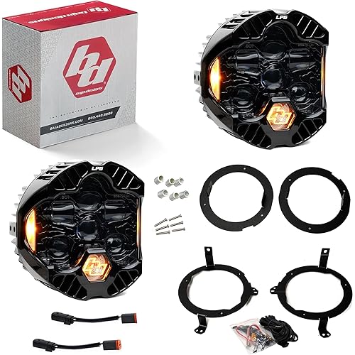 Baja Designs DOT LP6 SAE 6.5" Road-Legal LED Headlight Kit for 2018+ JL/JT, 2020+ Gladiator JT with Halogen Headlights – High/Low Beam Functionality with Amber DRL, JL/JT Specific Mounts (Pair)