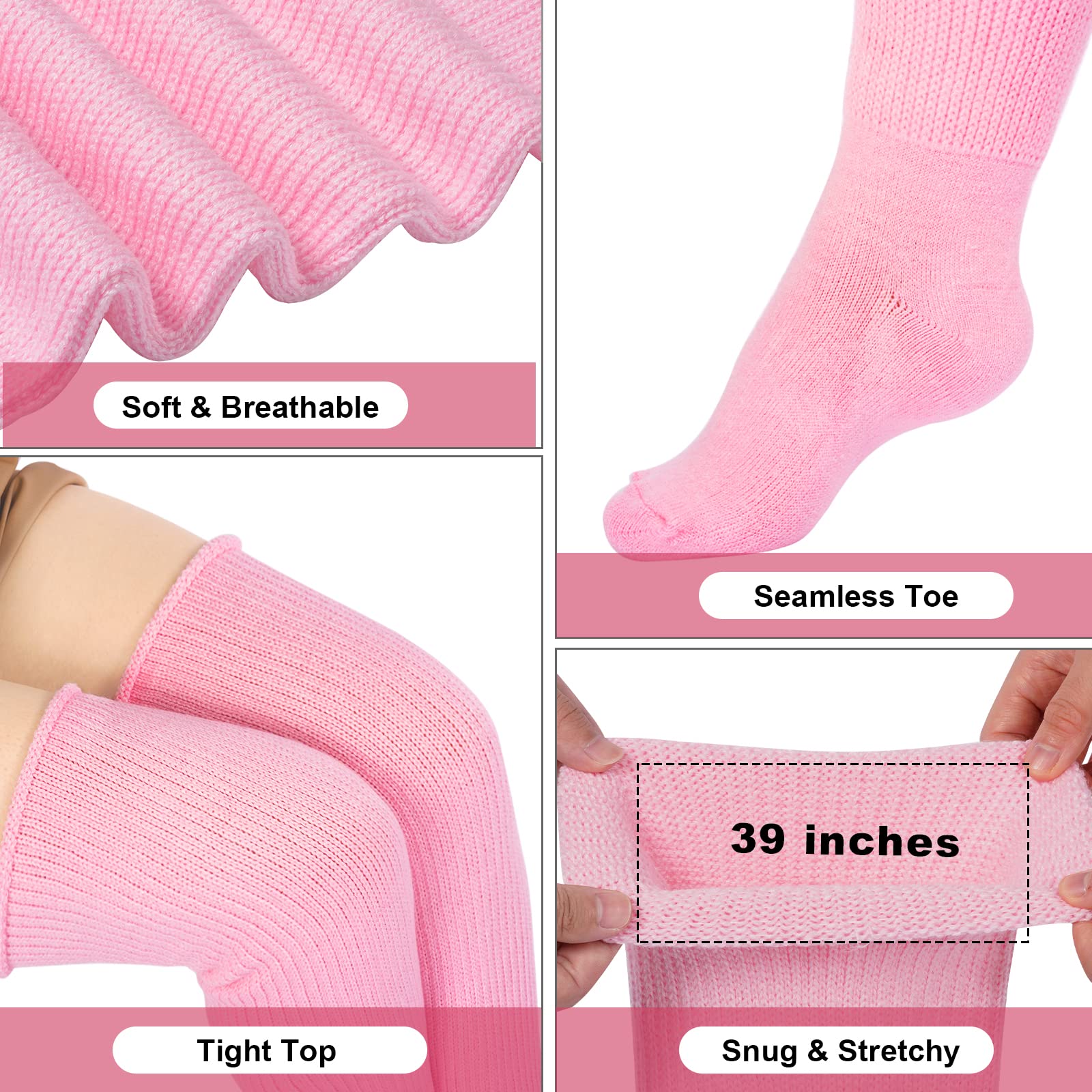 Neoviancia Plus Size Thigh High Socks for Thick Thighs Women- Thigh Highs Widened Extra Long Thick Knit Socks: One Size Baby Pink