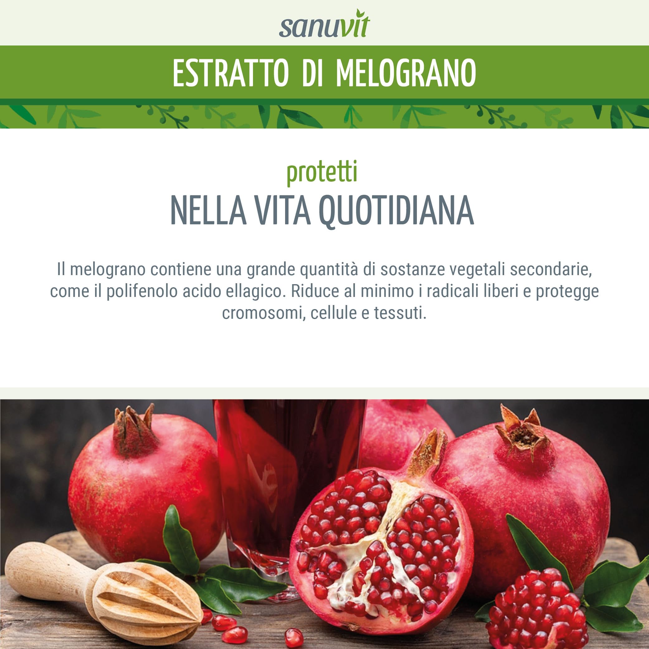 Sanuvit® - Estratto di melograno 600 mg | 120 capsule | 120 mg di acido ellagico e 120 mg di punicalagina | Protezione attiva delle cellule | Antiossidanti altamente concentrati | Vegan