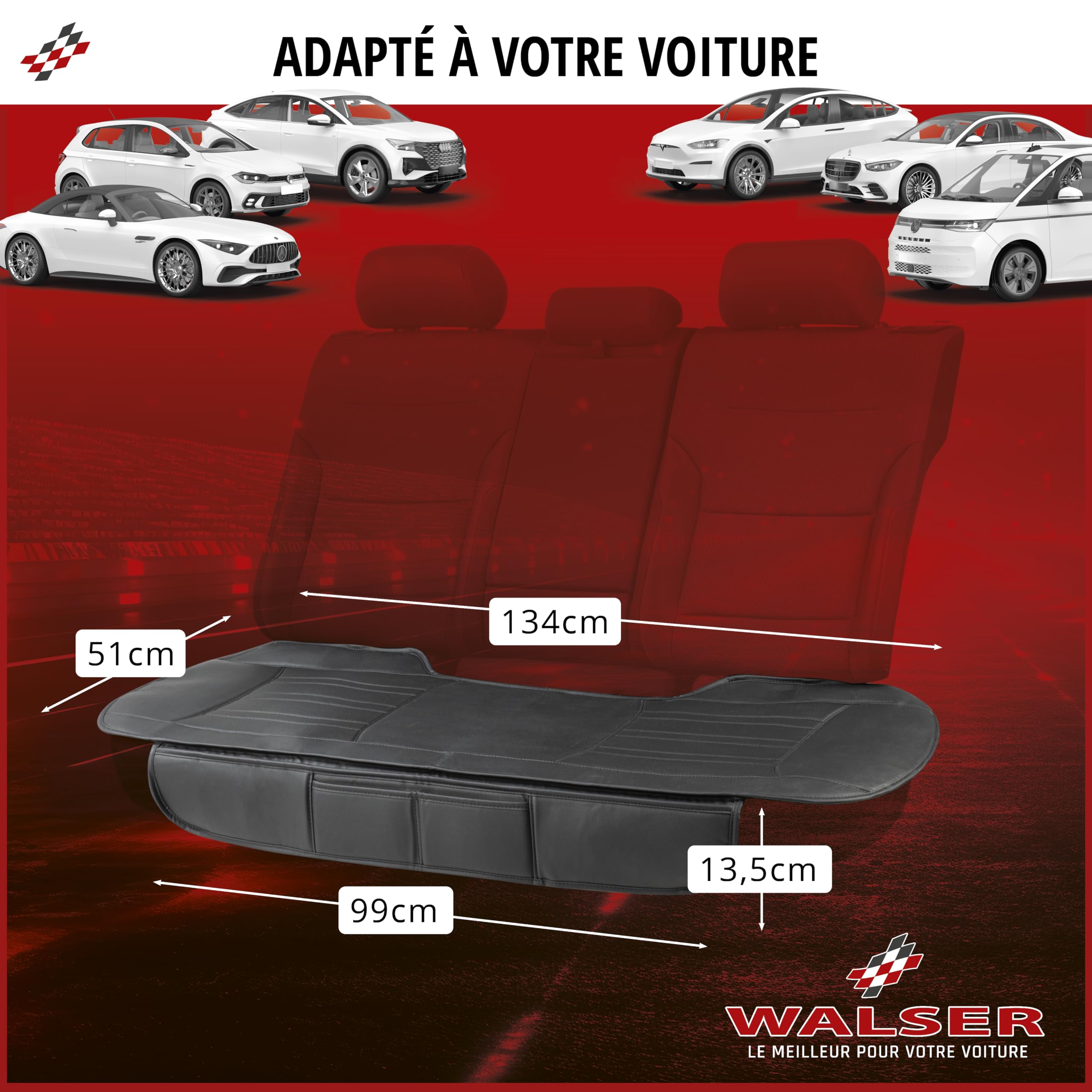 Walser Housse de siège Auto Fernando, Housse de siège Auto Banquette arrière, Protecteur de Place Voiture Banquette arrière Cuir synthétique, Car Seat Cover Noir