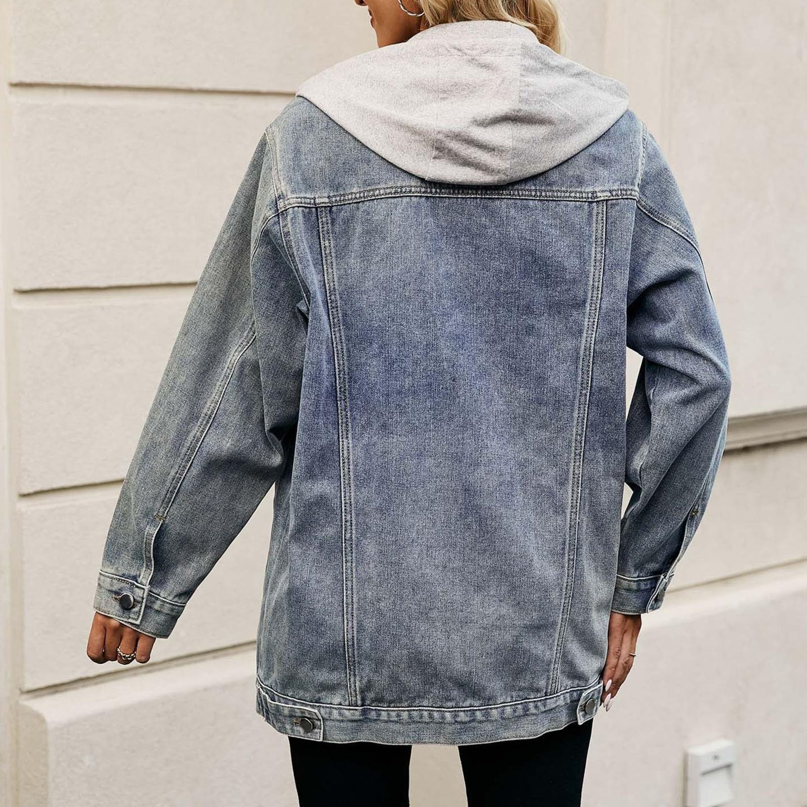 Generisch Chaqueta vaquera para mujer, con forro de gran tamaño, chaqueta vaquera larga con capucha, chaqueta vaquera cálida de invierno, chaqueta acolchada de manga larga con botones y bolsillos