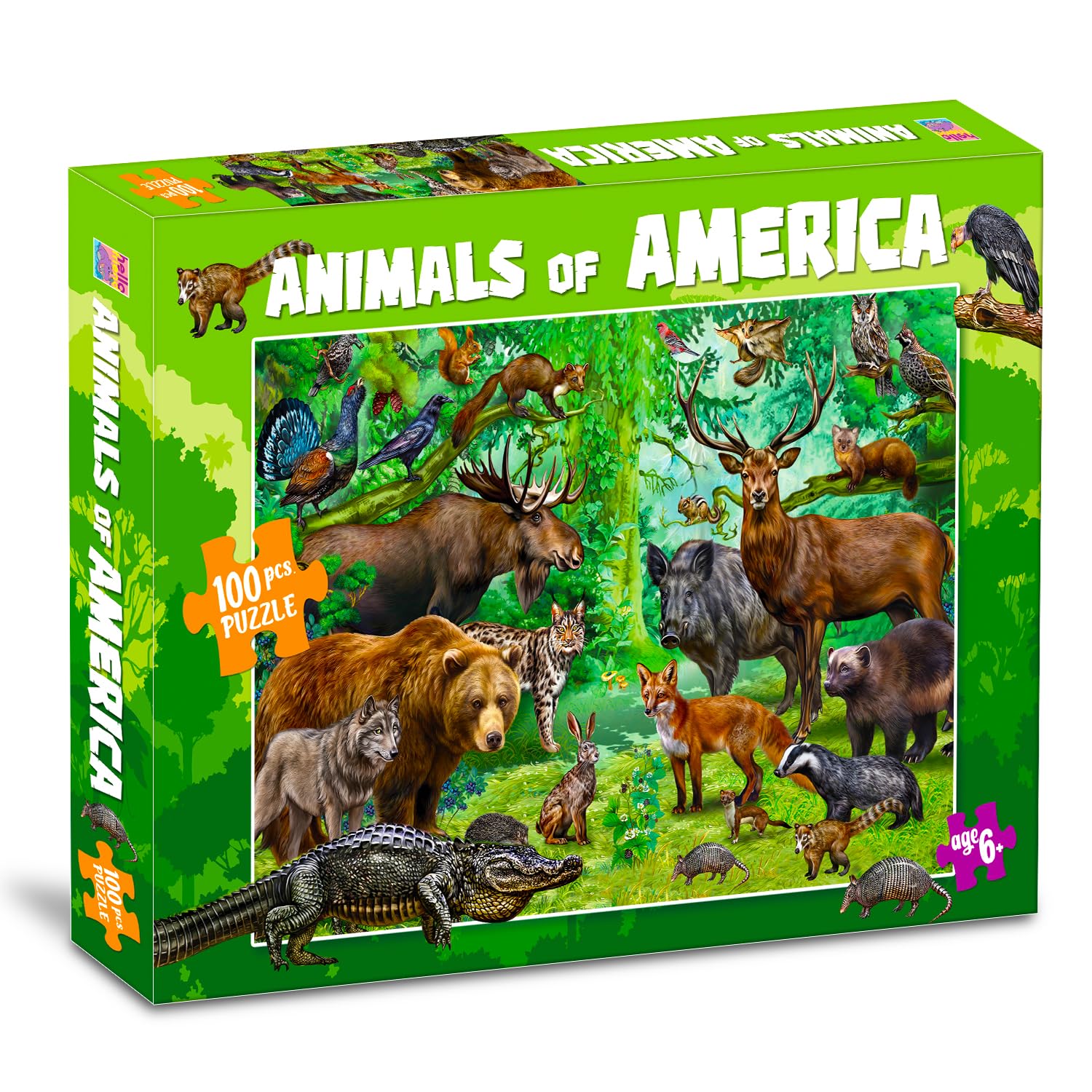 Animals of America Puzzle Box for Kids – 100 Piece Jigsaw Puzzle | Travel Brain Games for Children Ages 6-12 | Great Birthday Gifts for Girls and Boys-image-38