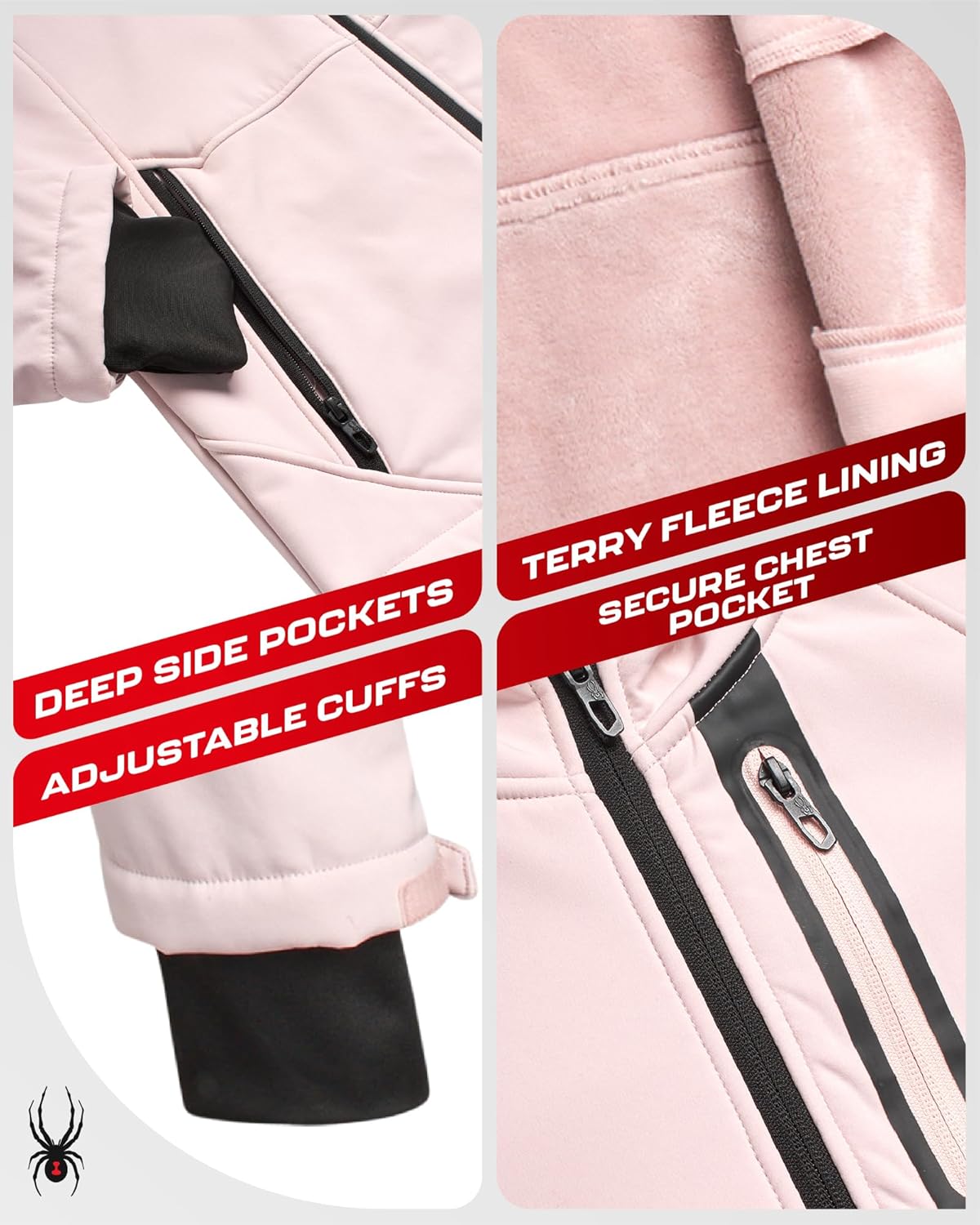 Spyder Womens Softshell Jacket - Lightweight Terry Fleece Hoodies for Women Water Resistant Zip Up Womens Windbreaker Jacket - Image 4