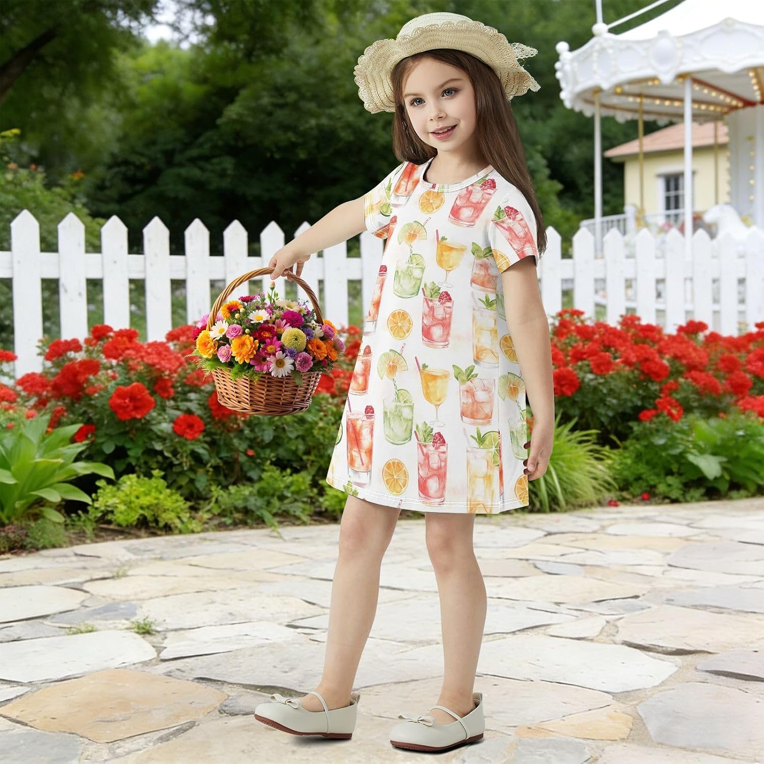 Cocktails Girls Dresses Summer Dresses for Girls with Cotton Short Sleeves for Casual a Line Dress Size 2-8Y