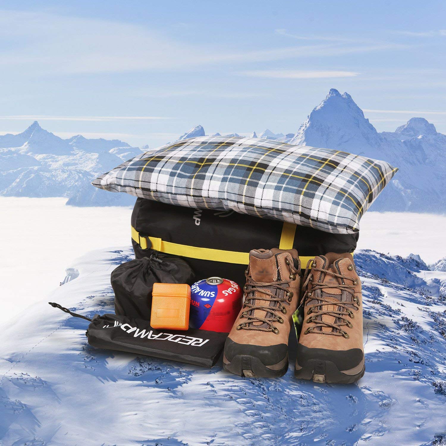 REDCAMP Lot de 2 petits oreillers de camping en flanelle avec housse amovible 50 x 30 cm, léger, compact, portable et micro lavable, pour randonnée, bleu et noir