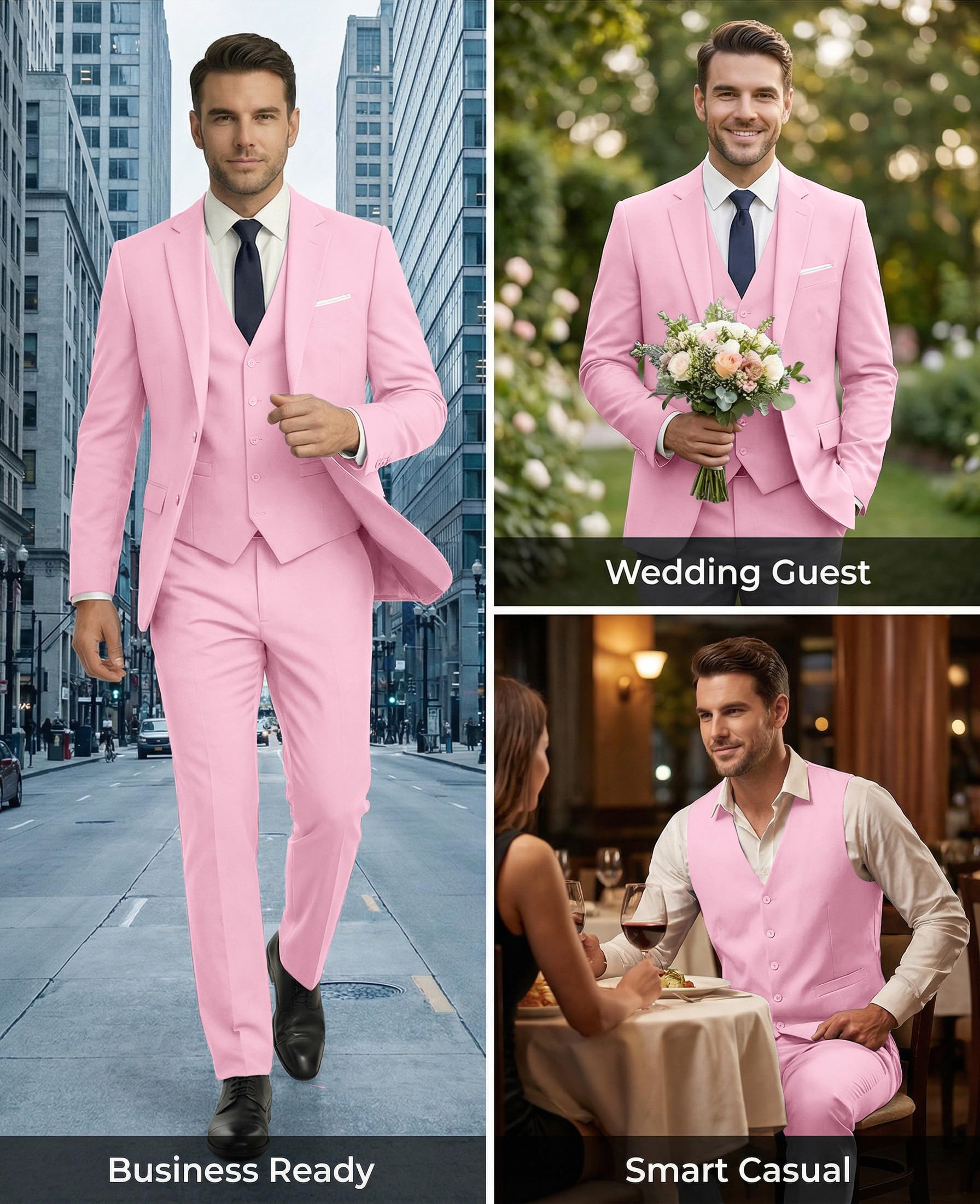 Set da 3 pezzi da uomo slim fit abito da sposa sposo abito da ballo smoking business formale casual sposo giacca blazer pantaloni