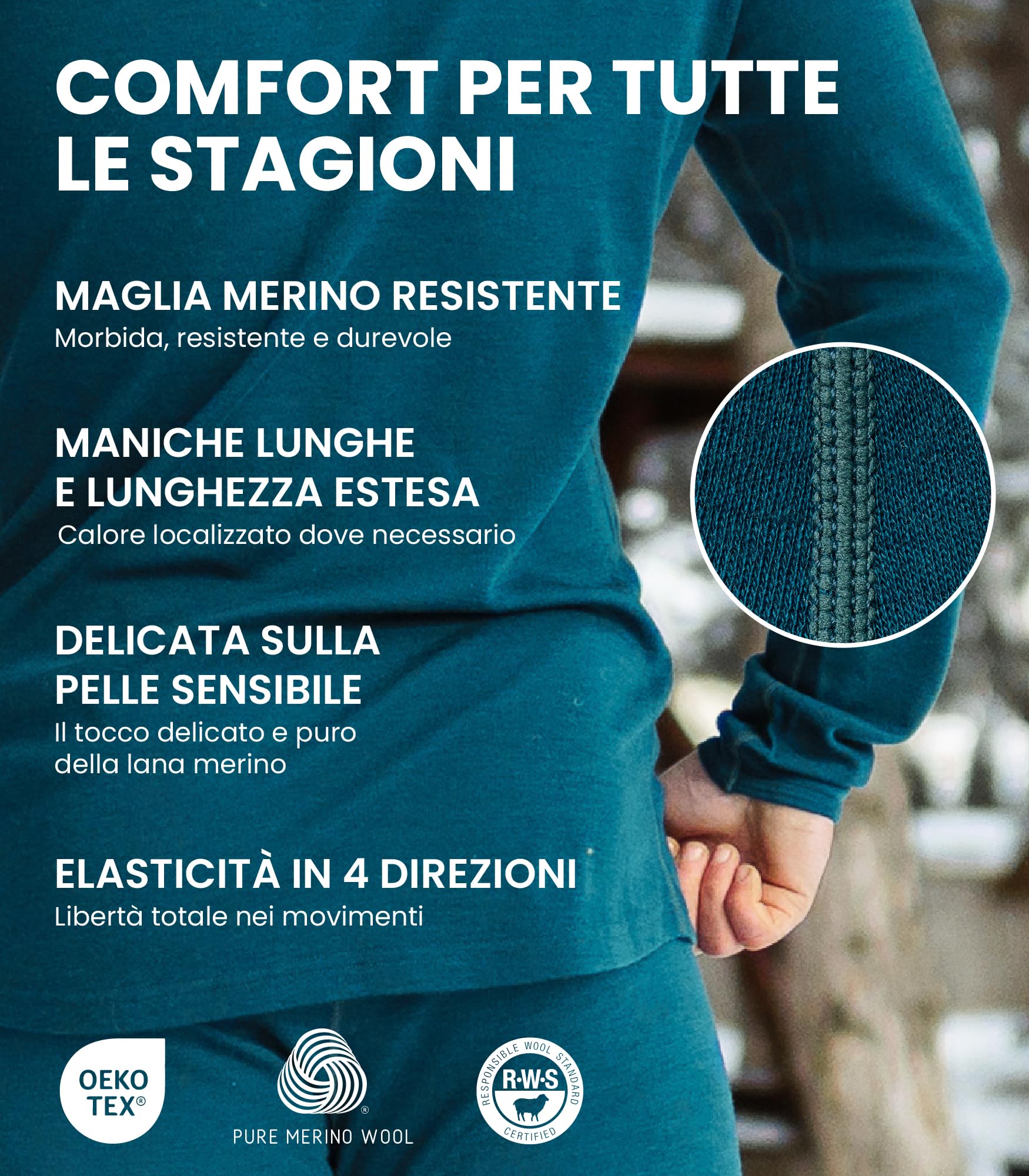 Merino.tech Maglia Termica Lana Merino Uomo - 100% Intimo Termico Lana Merino Uomo Leggero, Medio, Pesante con Calzini
