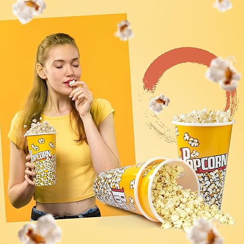 Juego de 3 recipientes de plástico para palomitas de maíz, reutilizables de 7 pulgadas de alto x 4.5 pulgadas de diámetro, perfectas para noches de
