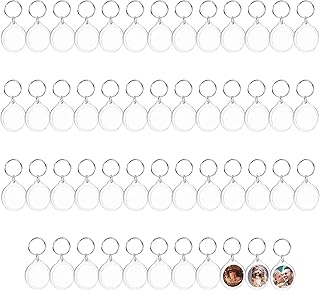 Blank Round Photo Insert Keychains (50 Pack) - Each Keyring is 4cm (1.57 inch) in Diameter - Translucent Clear Circle Acrylic Key Rings for Double Sided Photos - Family, Friends, Gifts & Craft