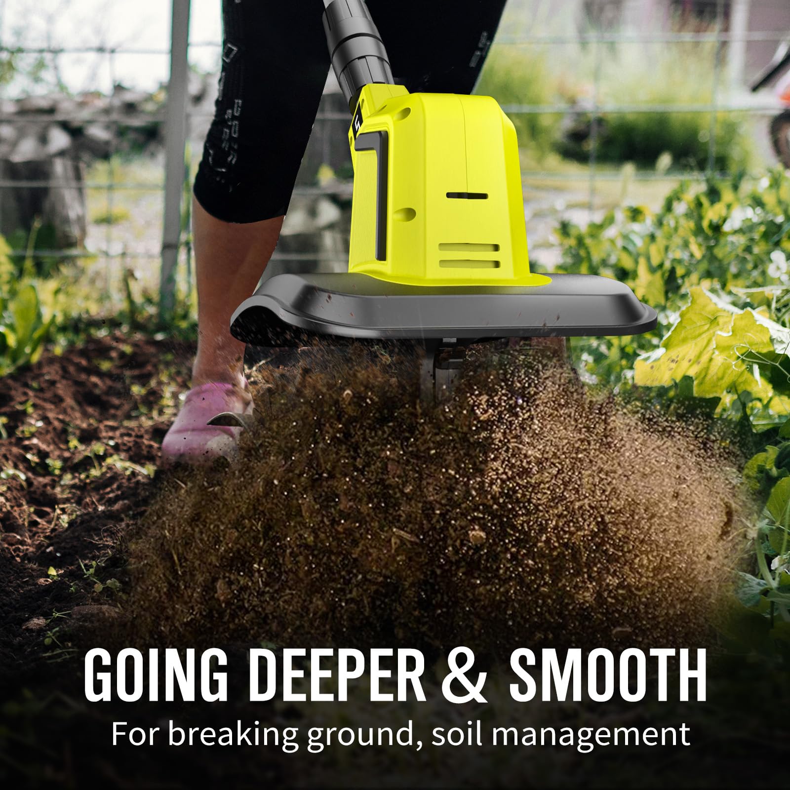 Cultivador inalámbrico con 2 baterías de 5000 mAh, cultivador eléctrico de jardín de alta potencia de 360 rpm, ancho de labranza de 9 pulgadas y 6.6 pulgadas de profundidad, 20 V para jardinería
