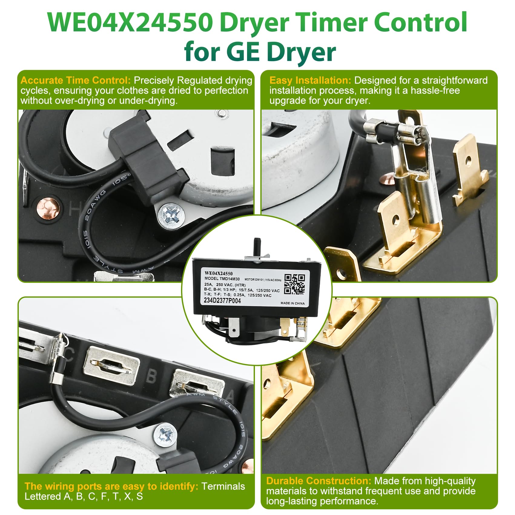 GE Appliances WE04X24550 Temporizador Para Secadora - Compatible Con GTD42GASJWW, GTD42GASJWW, XTD72E8SSTWS, ETD48XGASWWB, PS11763064, AP6031056 - Garantía Limitada De 1 Año