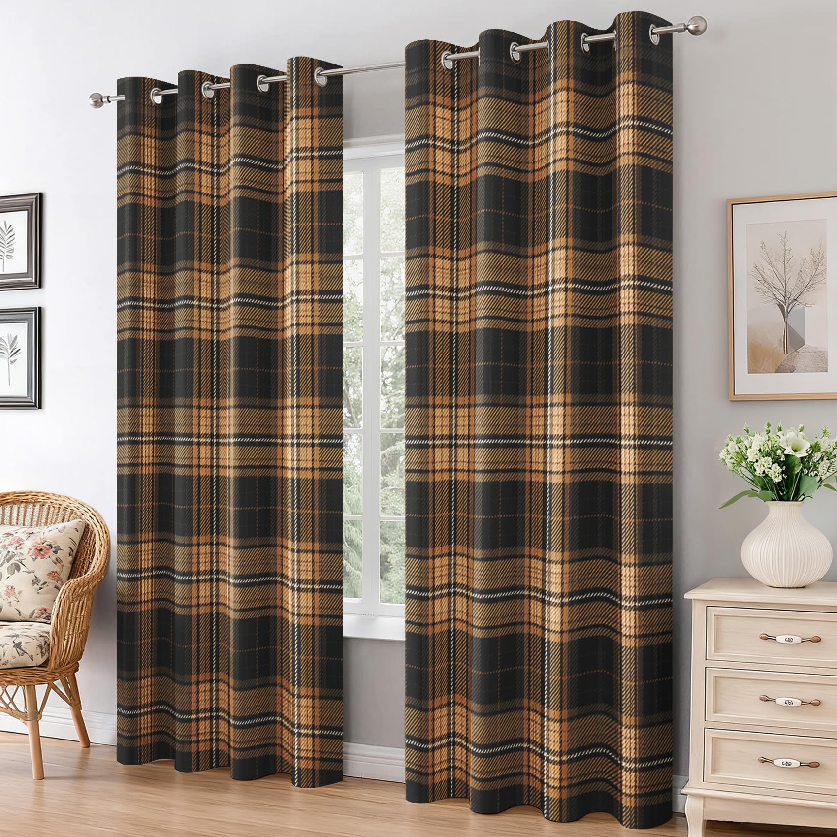 Tartan Plaid Curtains 95% Blackout, Rustic Country Patterned Curtains for Living Room Bedroom, 90 Drop Eyelet Thermal Drapes Home Decor, 90x90 Inch 2 Panels X&-110