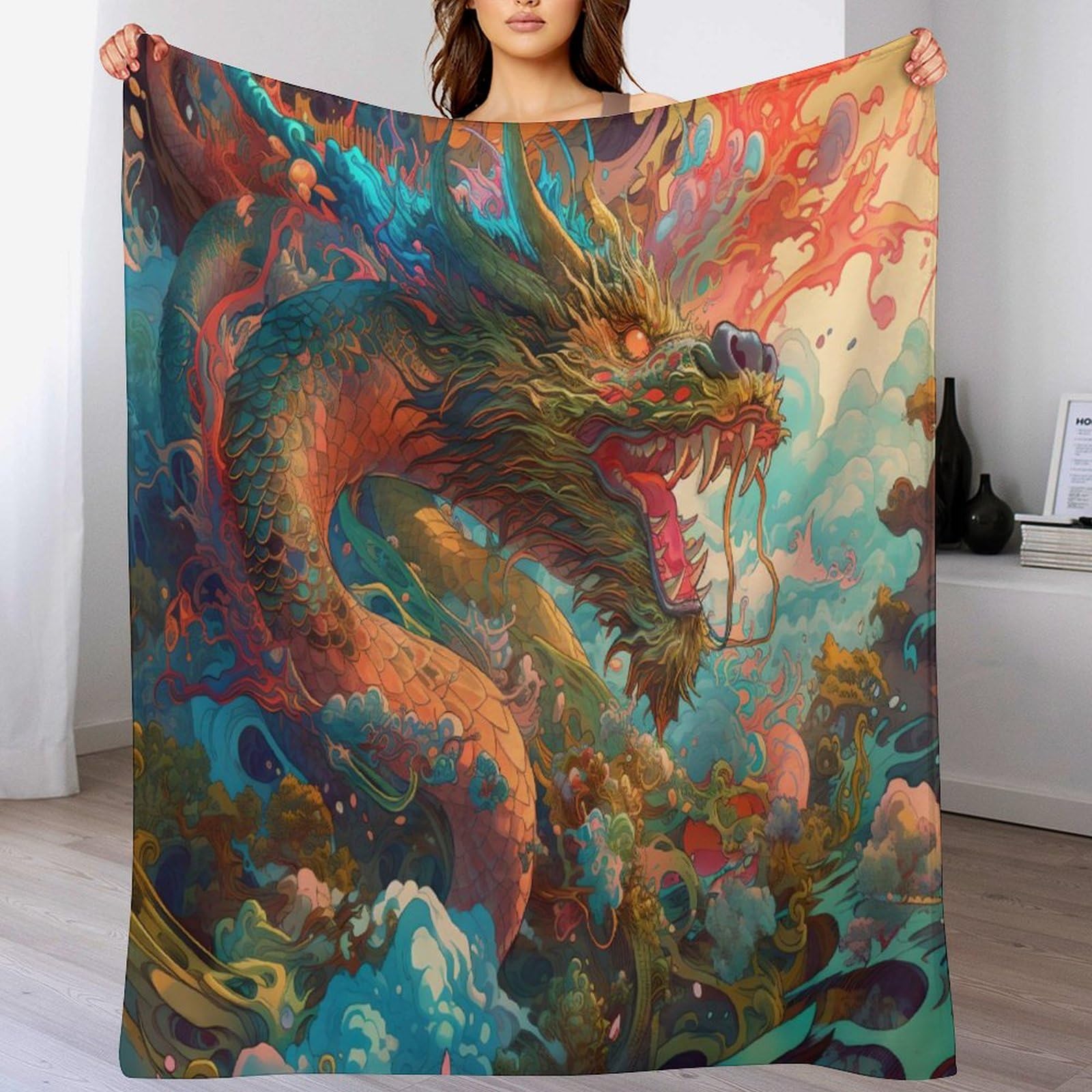 Couverture polaire dragon plaid doux et chaud couvre-lit flanelle