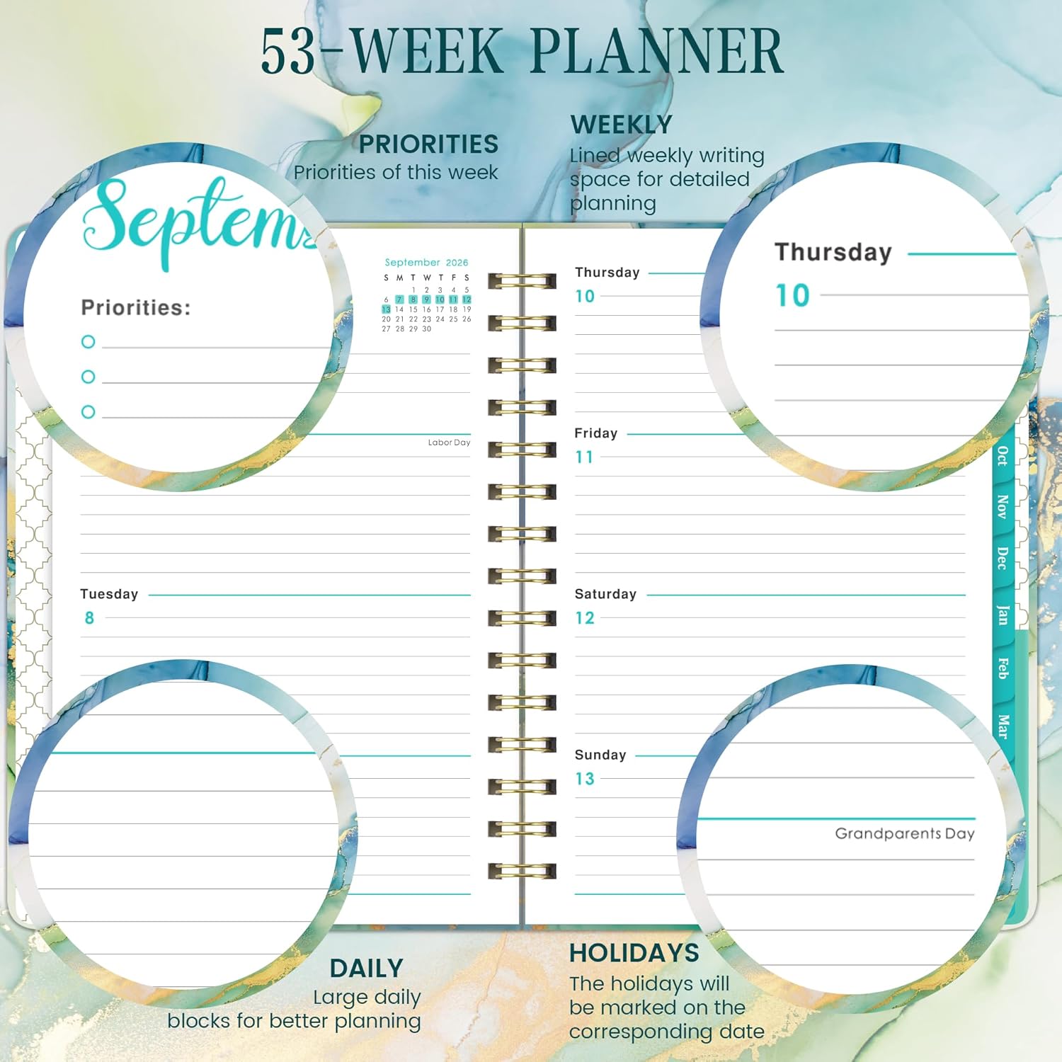 Planner 2026-2027 - Academic Planner 2026-2027, Jul. 2026 - Jun. 2027, 26-27 Weekly and Monthly with Tabs, 6.3" x 8.4", Tabs, Hardcover, Back Pocket - Image 4