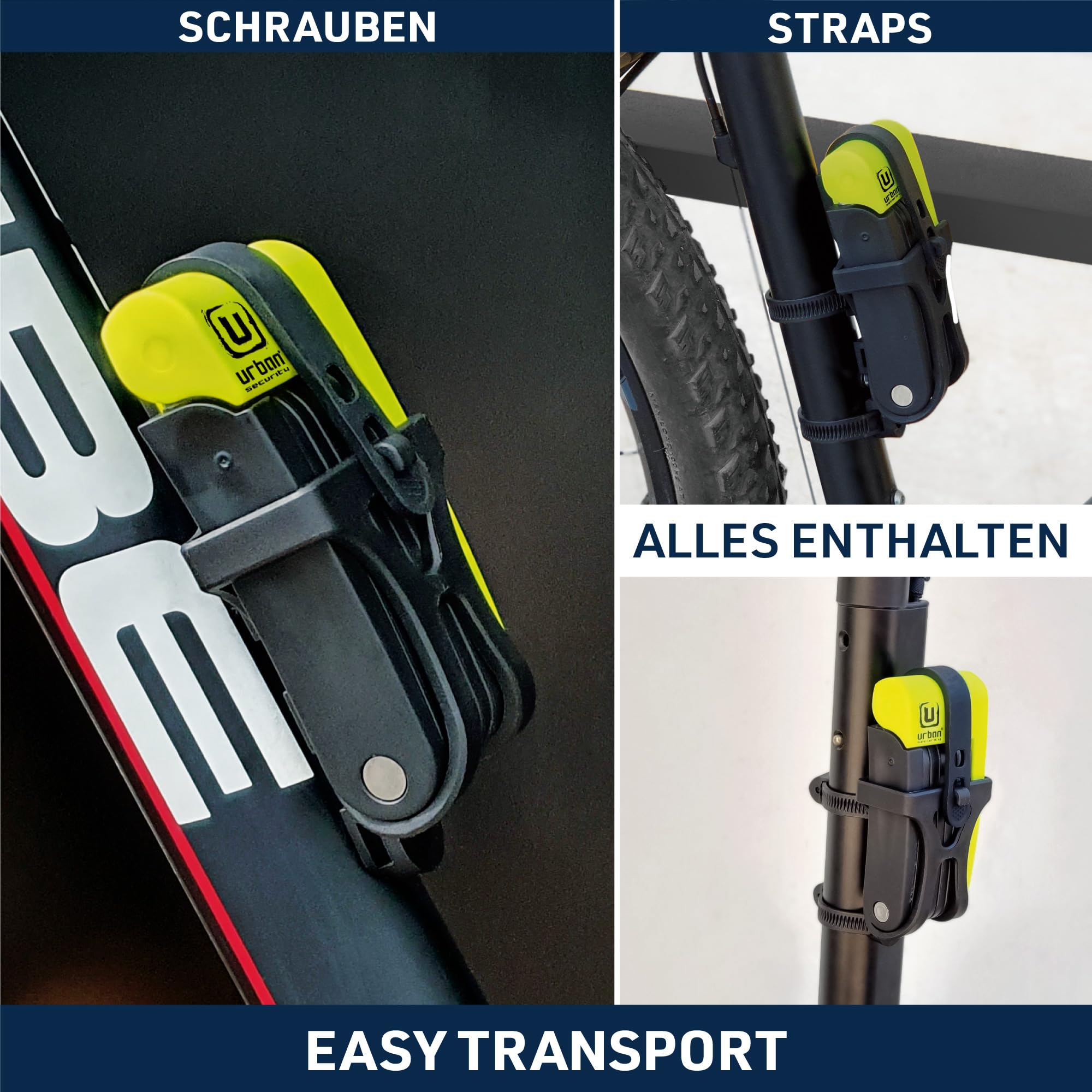 URBAN UR469Y Faltschloss Fahrrad, Sichtbar, 70cm Kompakter, Leichterer Transport ohne Lärm, Kratzschutz, Hohe Sicherheit Fahrradschloss mit Schlüssel, Mehrzweck für Fahrrad und e Scooter Schloss
