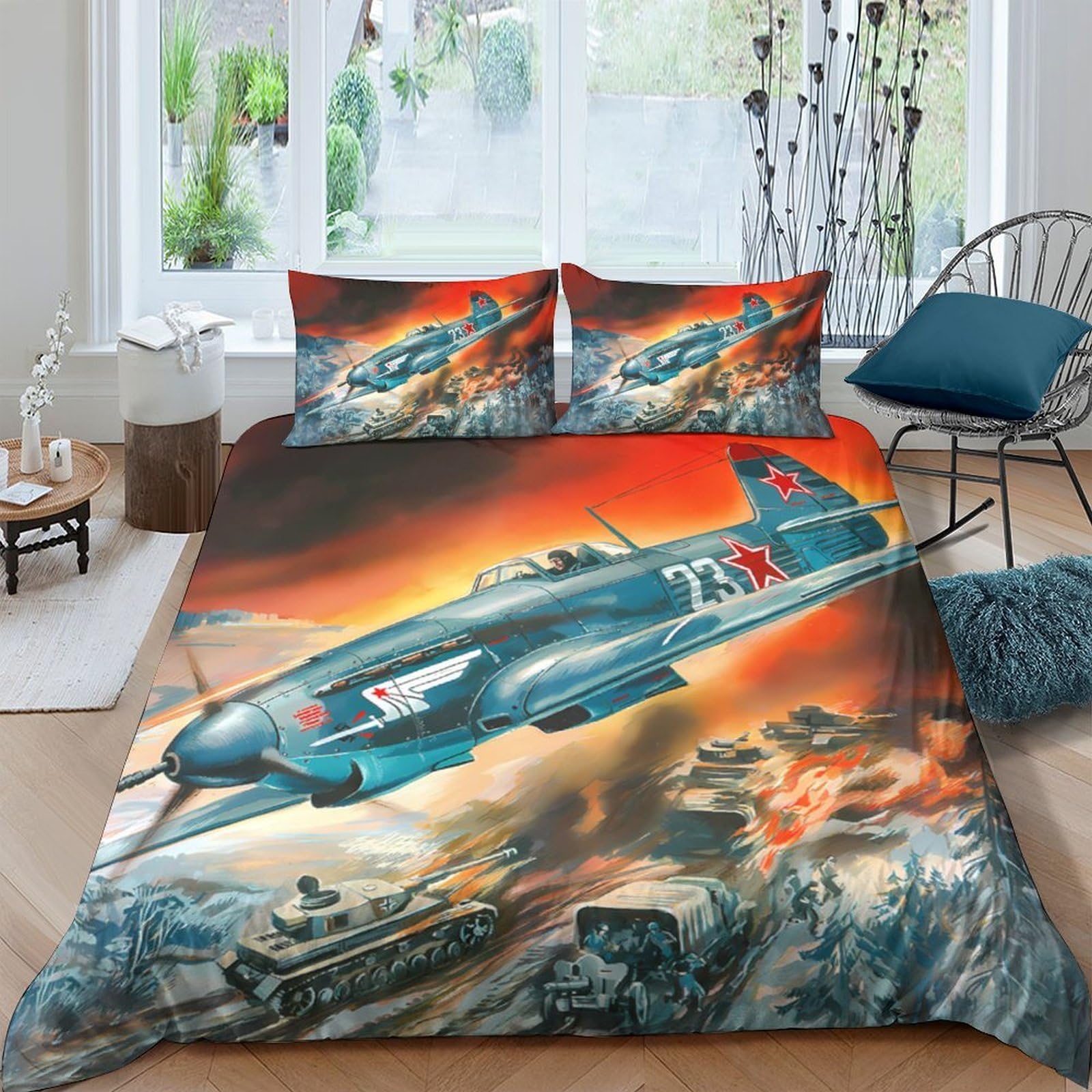 Ctjqhvkz Style-5 3D Printed Fighter Aircraft Fitted Sheet Microfiber Soft Breathable War Scene Bed Cover For Bedroom Dorm Decor Single（135X200cm）