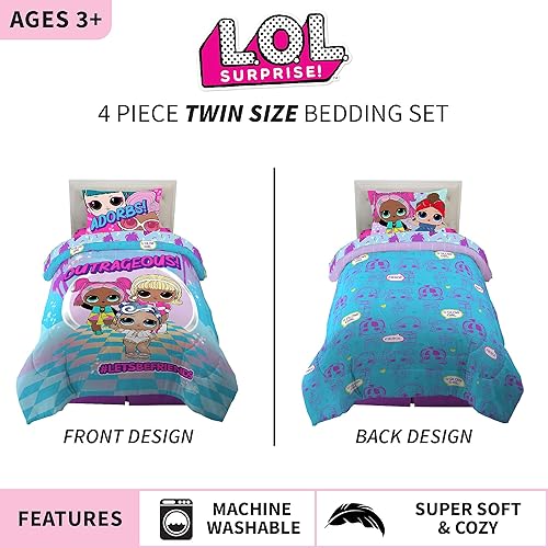 Miniatura 3 de Franco - Juego de sábanas y edredón infantiles de microfibra supersuave, 4 piezas, tamaño individual, con diseño de LOL Surprise
