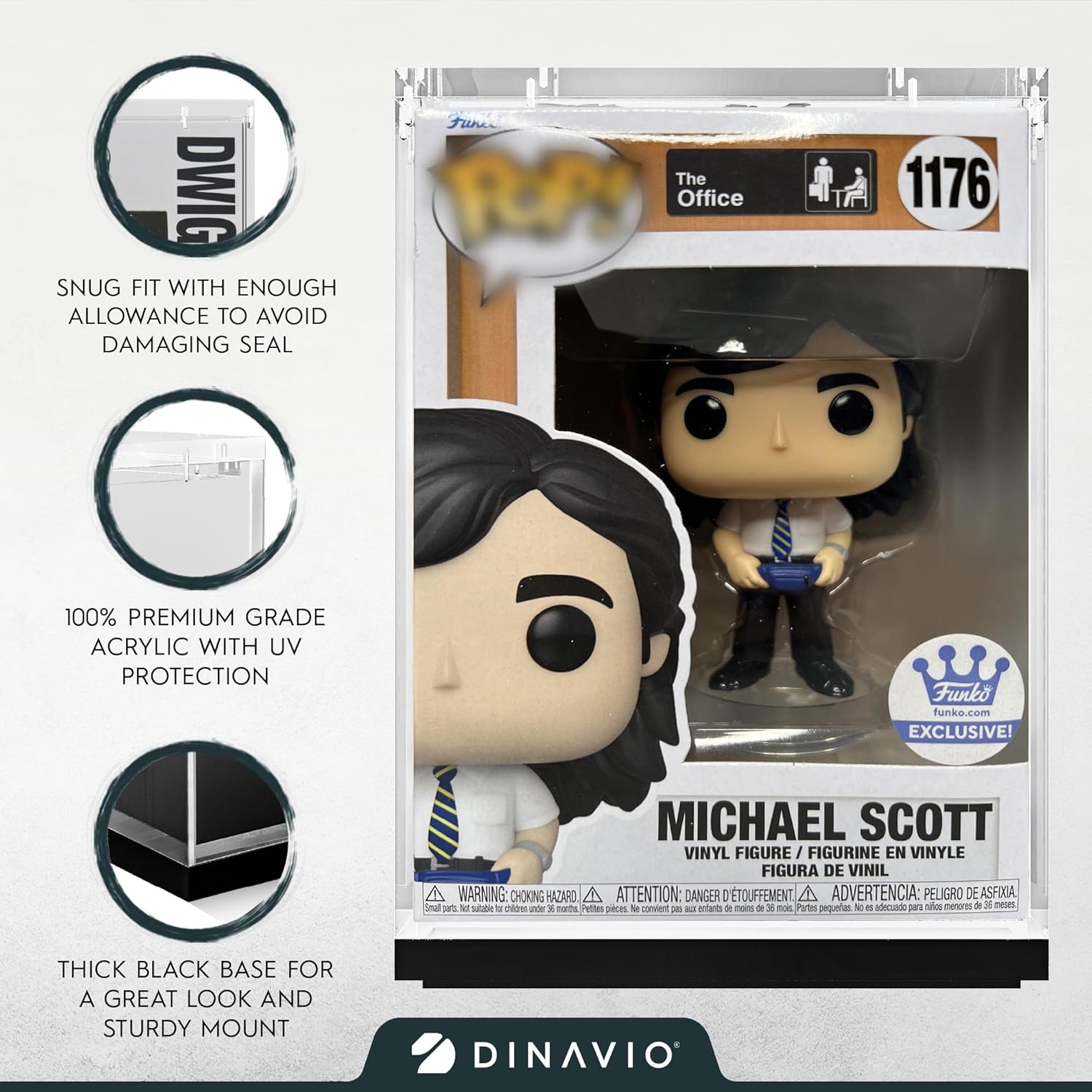 Dinavio Crafthouse Funko Pop Protector - Acrylic Display Case - Sturdy Stackable Design - 4mm Case for 4" Vinyl Figures - Black Base