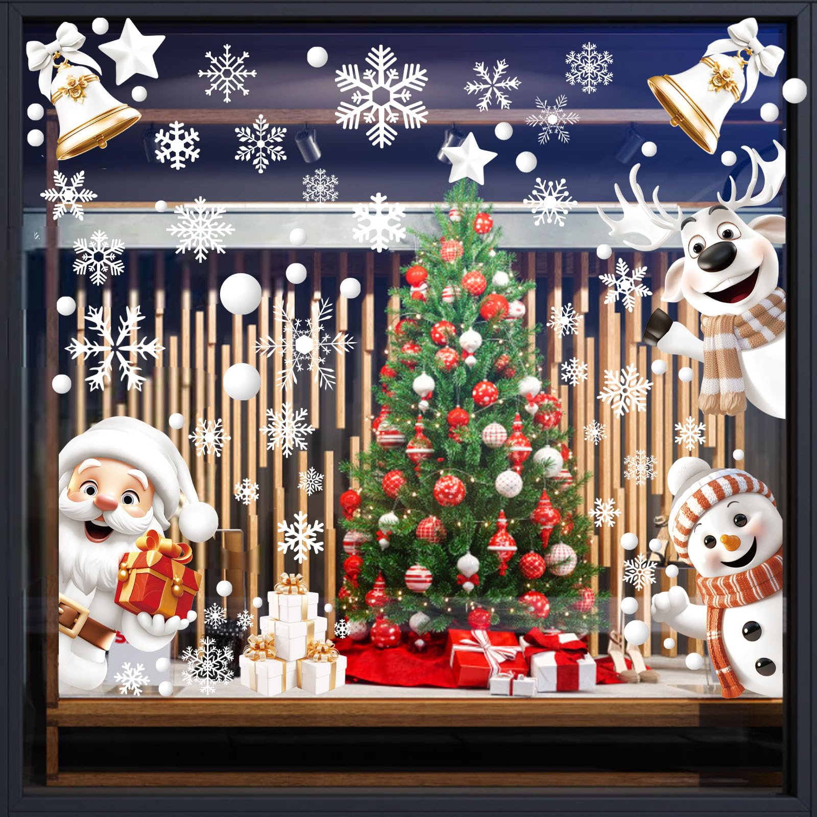 COCOMAX 144 Pcs Christmas Window Stickers, Snowflake Xmas Window Stickers Reusable, Double Sided...
