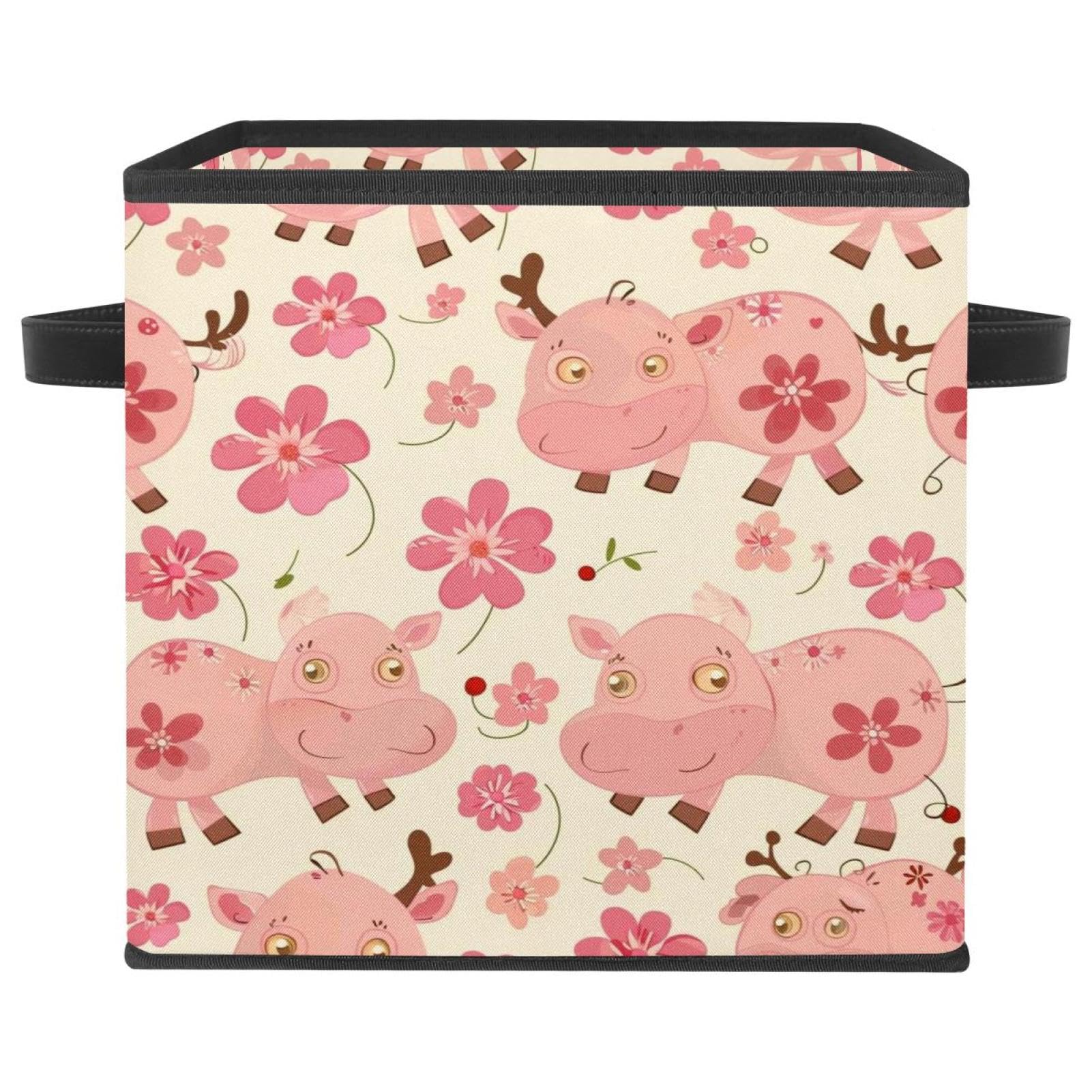 Panier de rangement pliable vache rose pour ranger les jouets