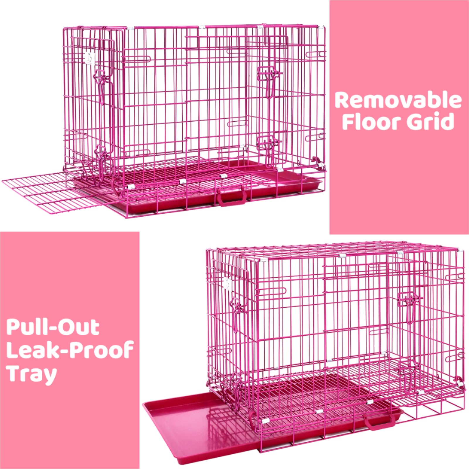 HOMEY PET 76,2 cm rosa Hundekäfig, niedlicher Hundekäfig, mittelgroße Hunde, zusammenklappbar, kleine Hundehütte, für den Innenbereich, Nanobeschichteter Metalldraht, Hundebox mit herausnehmbarer