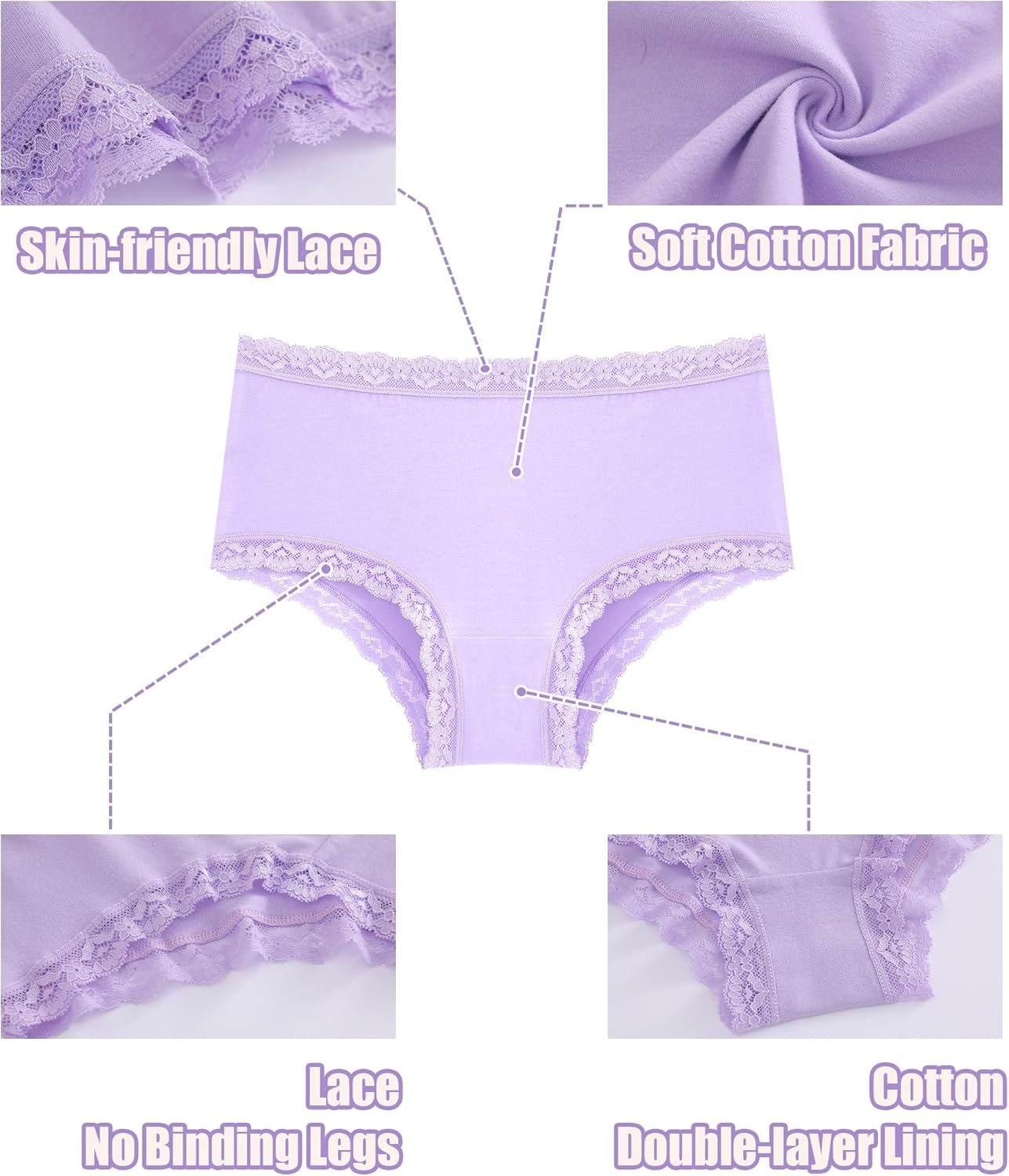 Sth Big Cotton Underwear for Women High Waisted Womens Underwear Pack Sexy Lace Edge Bikini Cheeky Panties Girls Brief - Image 4