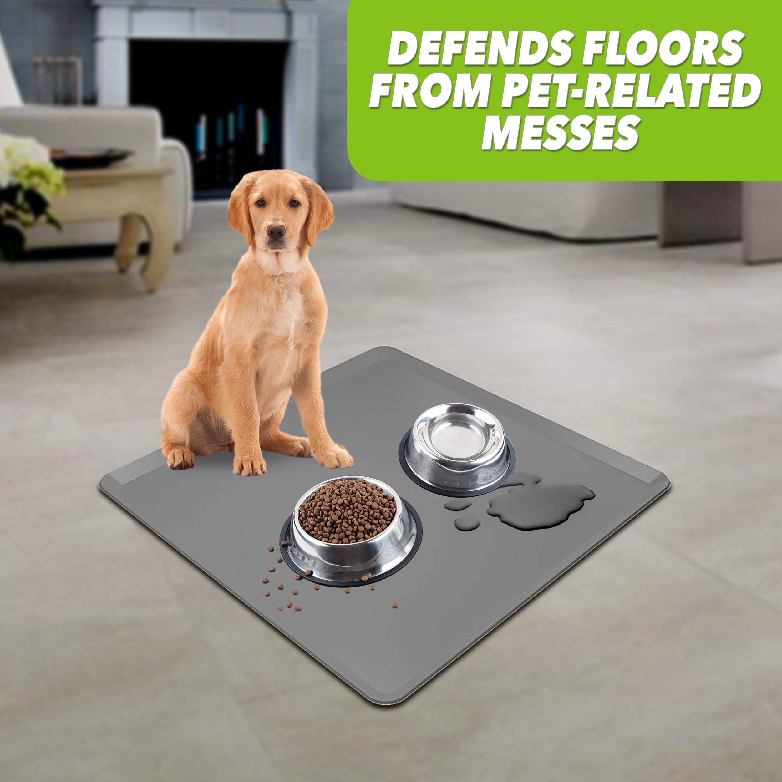 TidyFriend Haustierfuttermatte, 61 x 61 cm, Haustier-Tablett für Futter und Wasser, Silikon-Hundematte, rutschfeste Hundenapfmatte, wasserdicht, Haustierbedarf (Dunkelgrau)