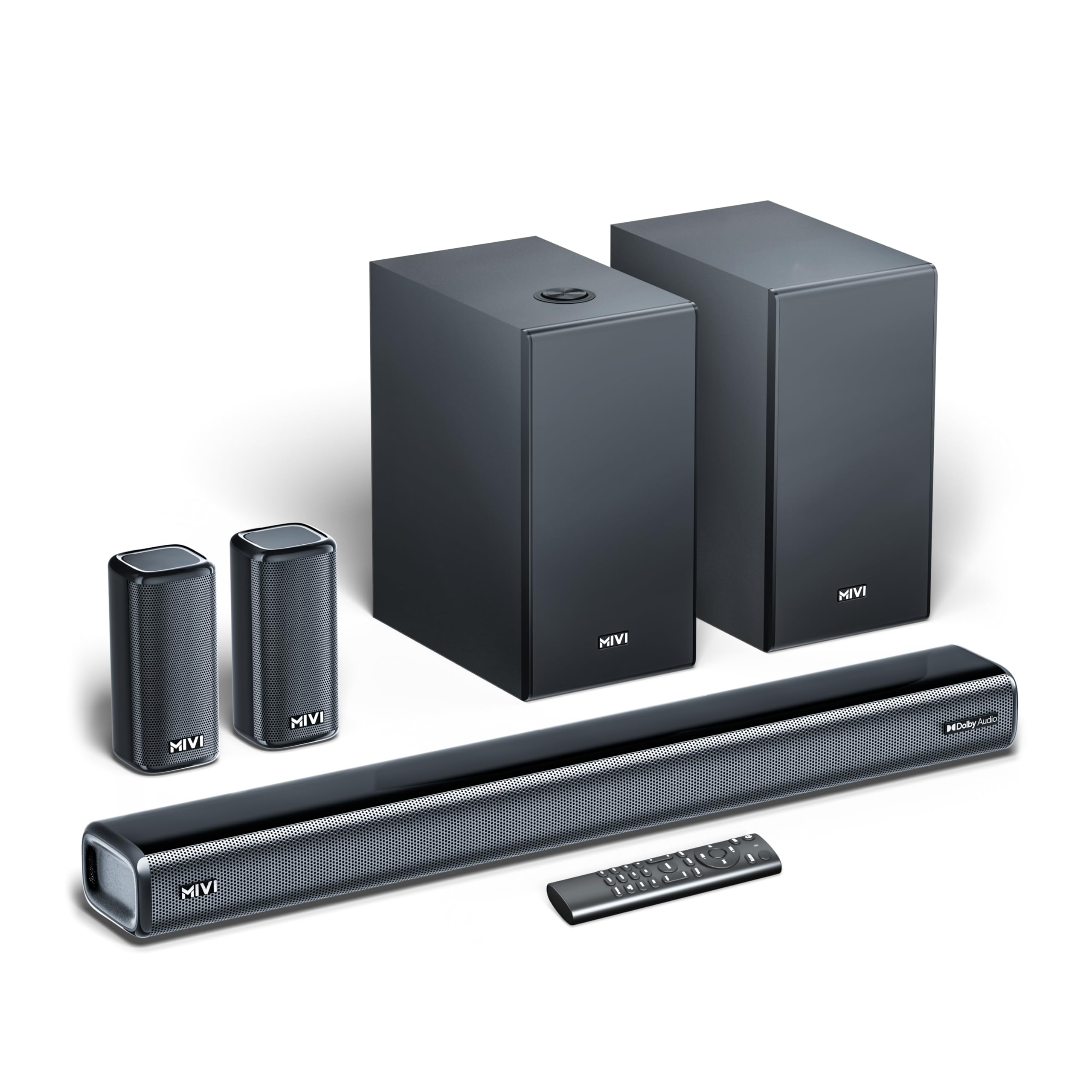 Mivi Nex 900 Dolby Audio Soundbar (New Launch)| 900W Signature Sound | 5.2 Channel Home Theatre System with Dual Subwoofers and Satellites | Nex Surround Sphere Tech | Bluetooth v5.3