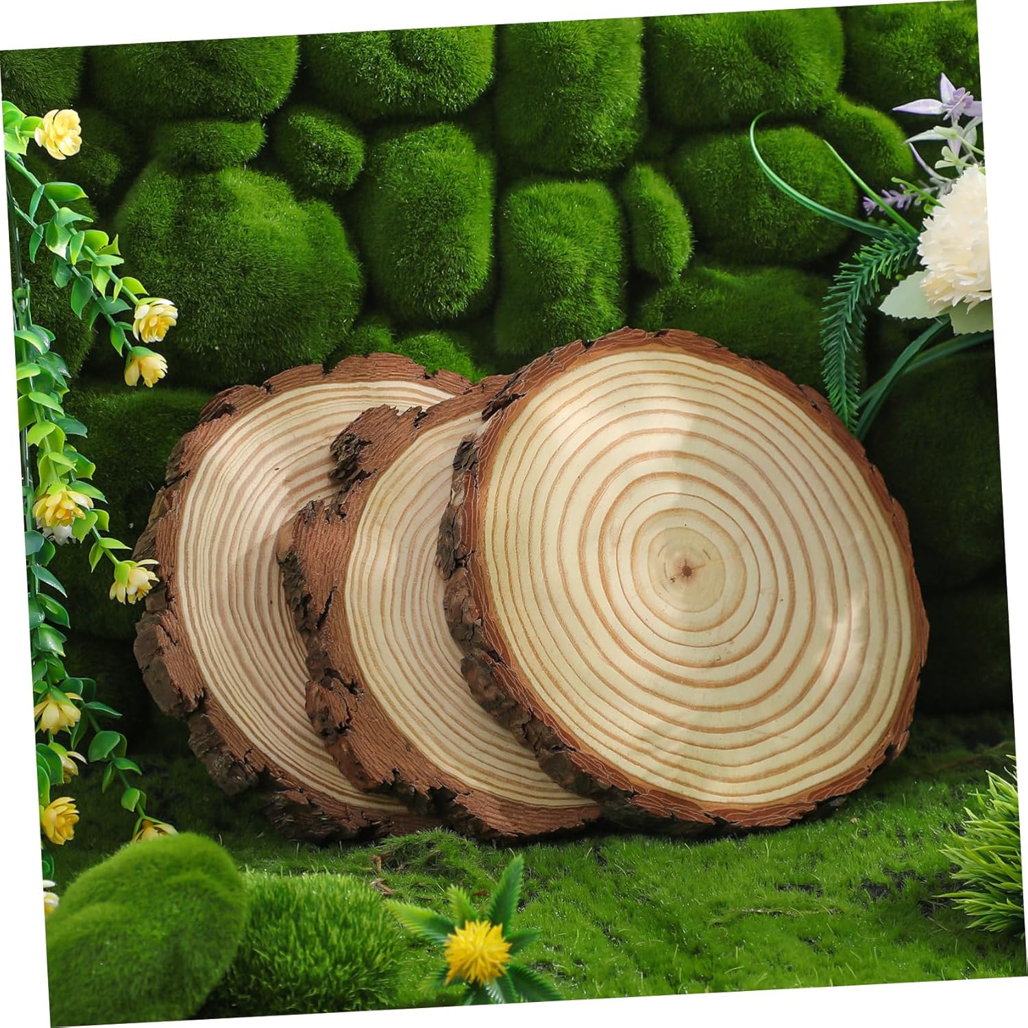 Toyvian 3pcs Wood Log Stepping Stones Outdoor Garden Decorative Garden Decor for Walkway