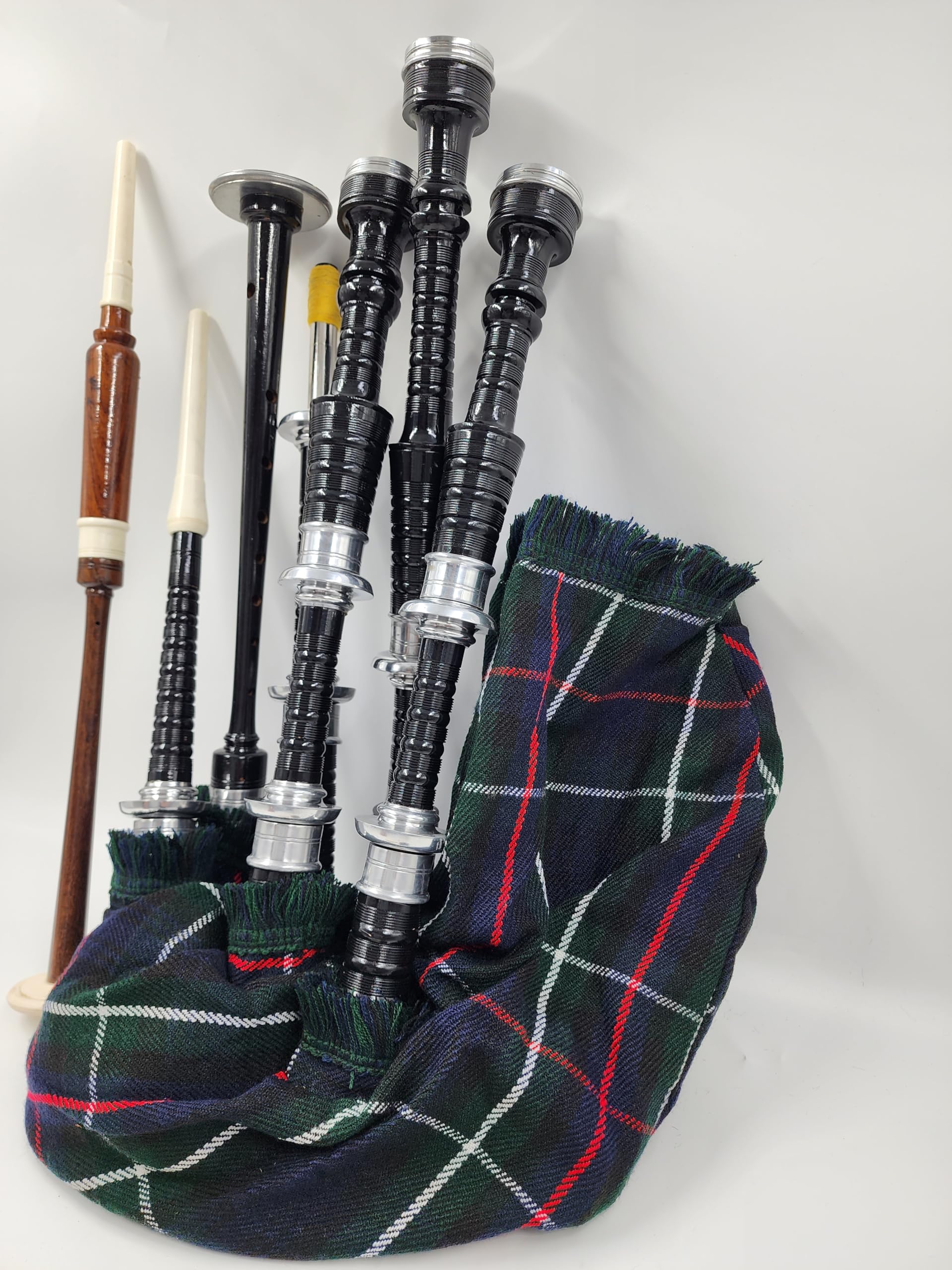 Bagpipe Set Folk Culture Heritage Musical Instruments Rosewood Black Finish Sliver Mounts Mackanzie Tartan Bag Cover Includes Free Tutor book Cane Drones