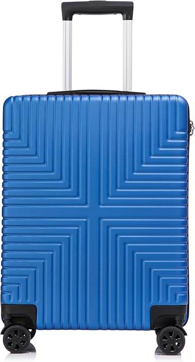 DK Luggage Carry-on 20” Cabin EasyJet, BA, Jet 2 Hard Shell Large Cabin Hand Luggage Approved Suitcase 4 Wheel Spinner ABS30 Blue