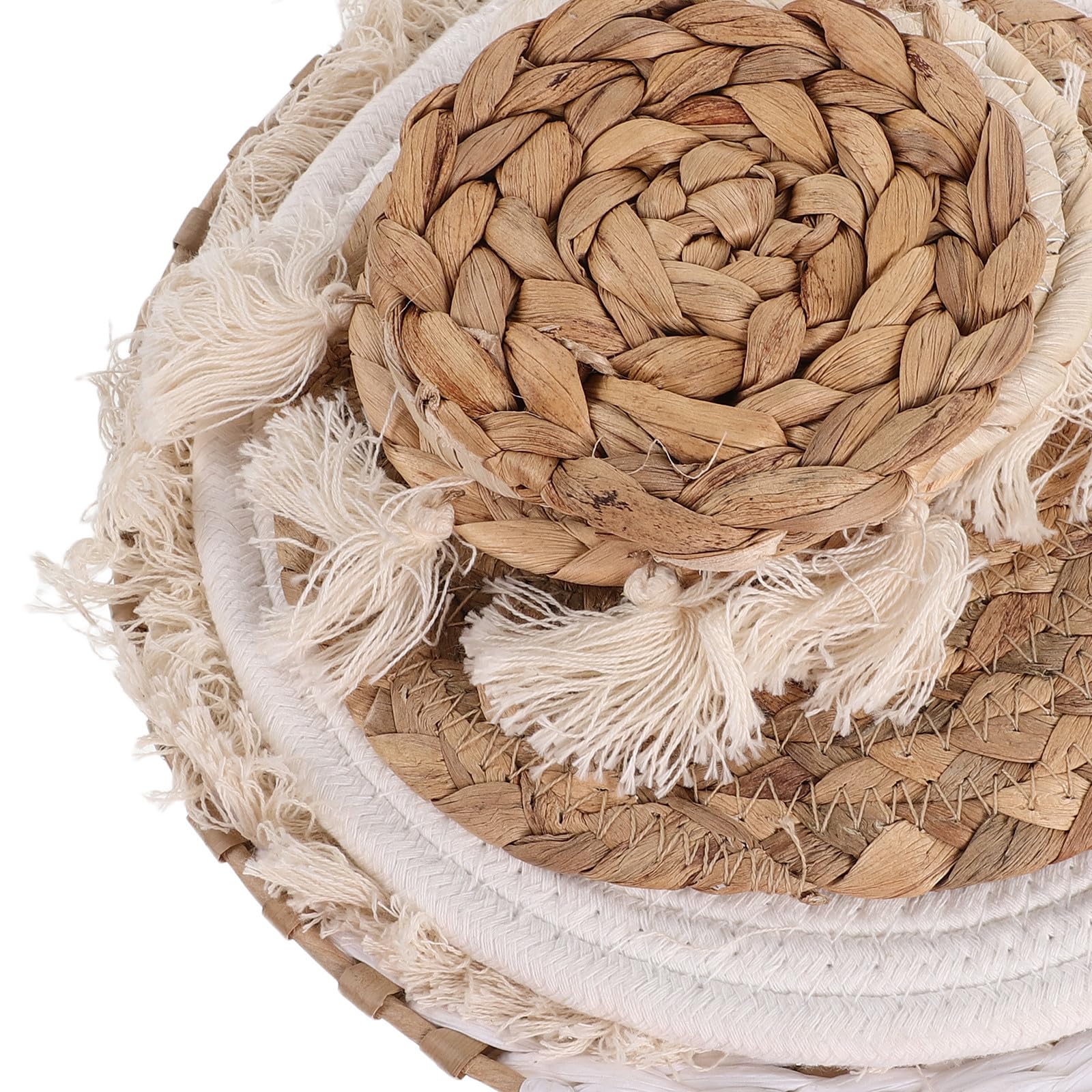 AKOOSY 7 Stück Handgewebtes Wandkörbe aus Rattan in Beige Boho Stil Einfach zum Aufhängen für Modernes Schlafzimmer und Wohnzimmer