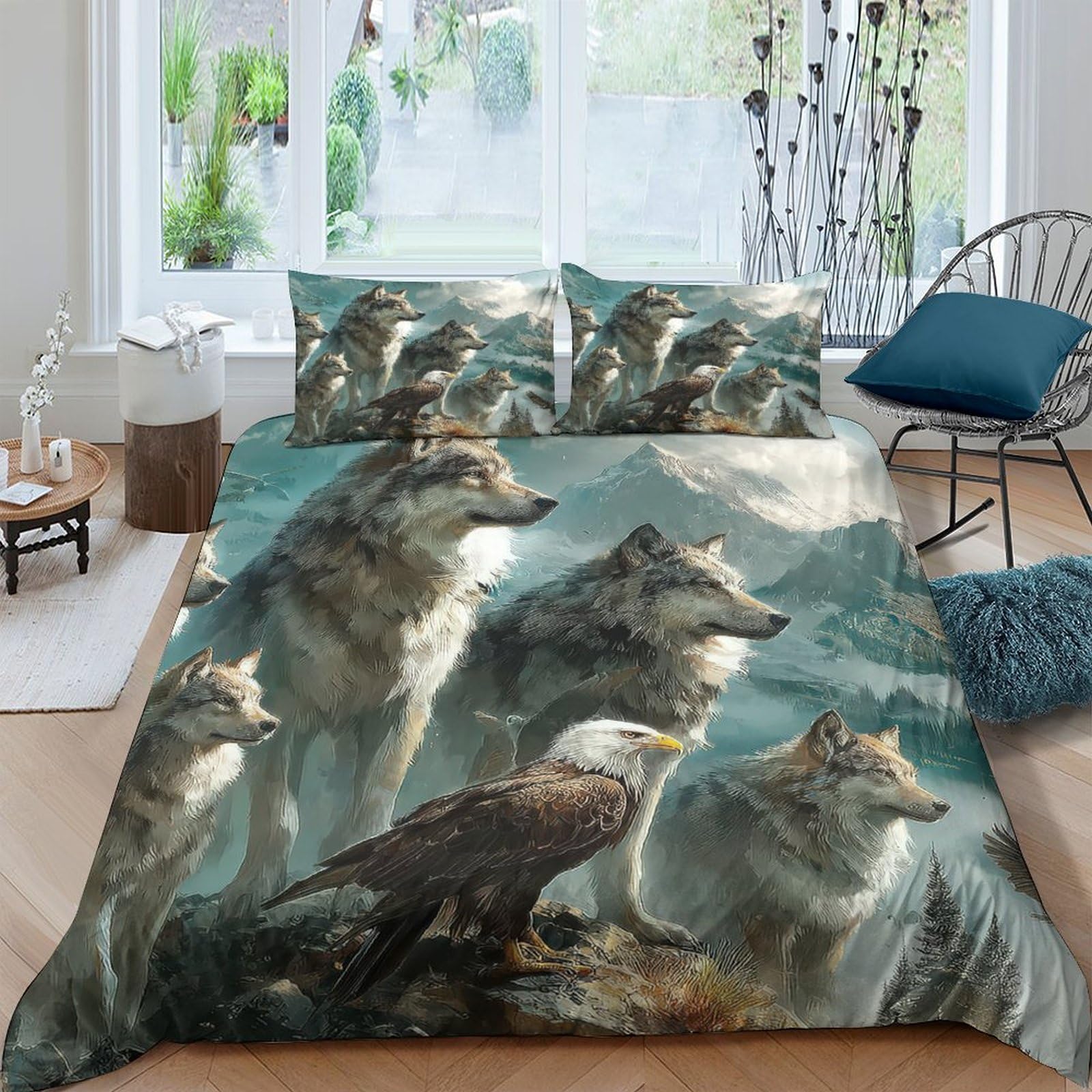 Ctjqhvkz Style-8 3D Printed Wolf Pack Fitted Sheet Microfiber Soft Nature Eagle Mattress Cover For Bedroom Dorm Decor Protection Single（135X200cm）