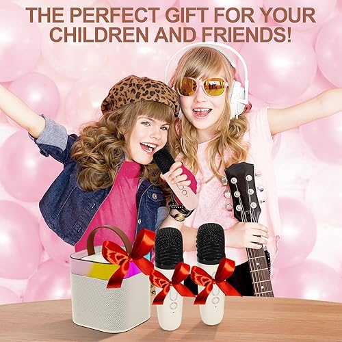 Miniatura 7 de Mini máquina de karaoke para niños y adultos, altavoz portátil de karaoke Bluetooth con 2 micrófonos inalámbricos y luz, máquina de karaoke para