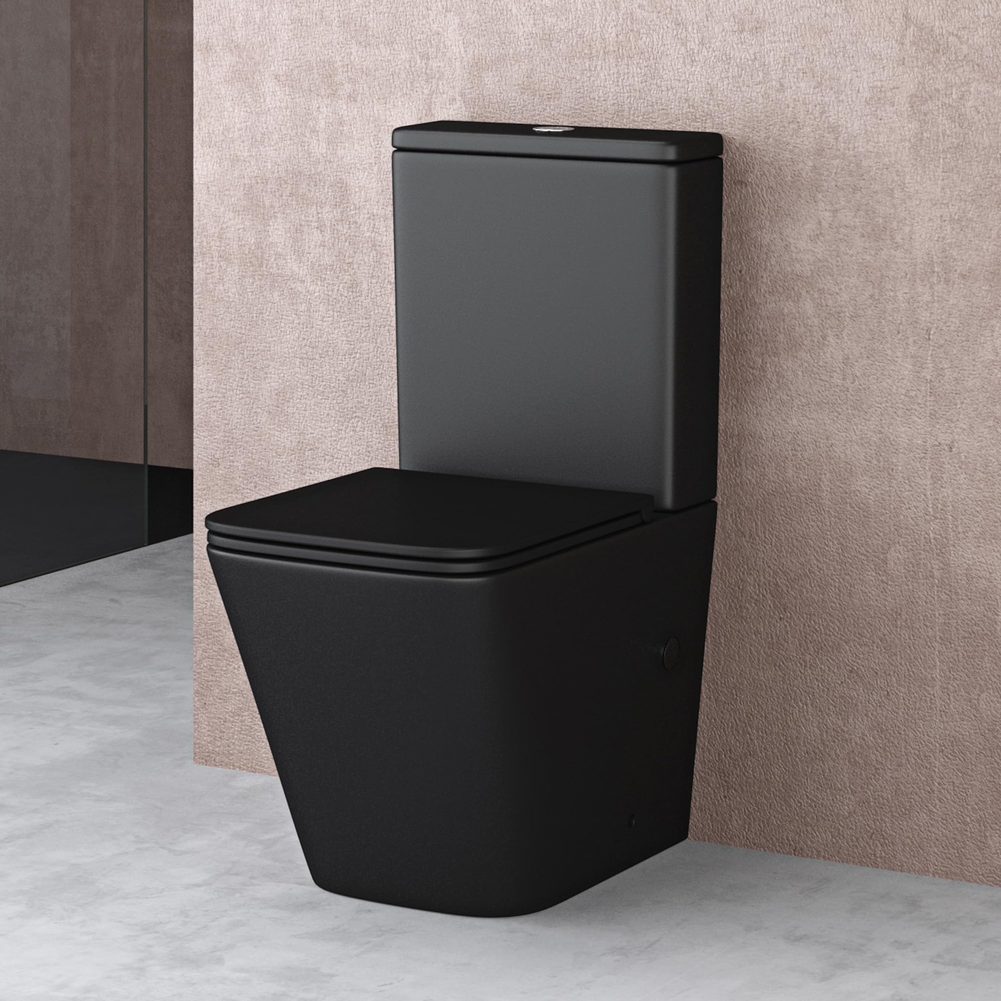 doporro Stand-WC Toilette Schwarz Matt mit Softclose 37,5 x 67,5 x 82 cm | Spülrandloses Stand-WC mit Spülkasten, Soft-Close & Tiefspüler – Komplettset & pflegeleicht für moderne Bäder Stand112T