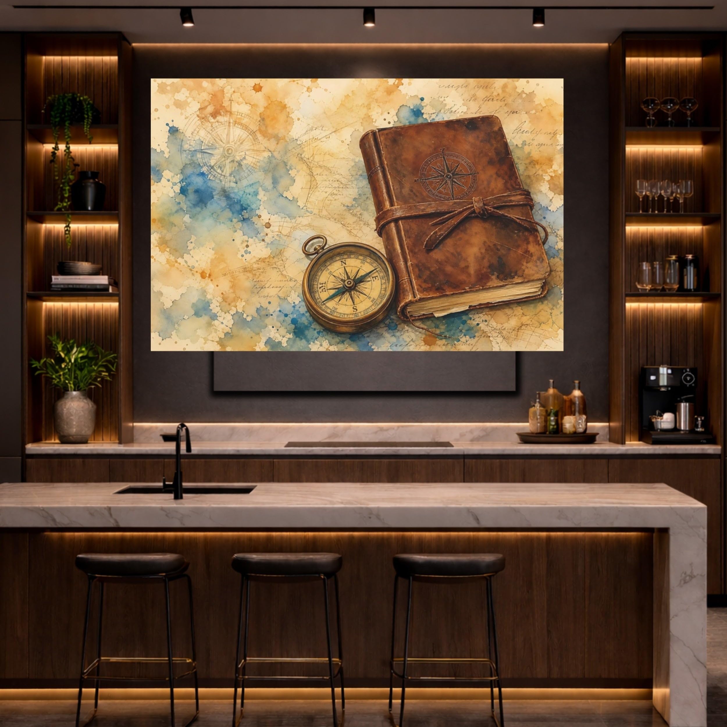 Maps Compass Vintage Art Canvas Print Wall – Office, Workspace 18×12 inch (45×30 cm) - Horizontal / 1.25 inch (3 cm)