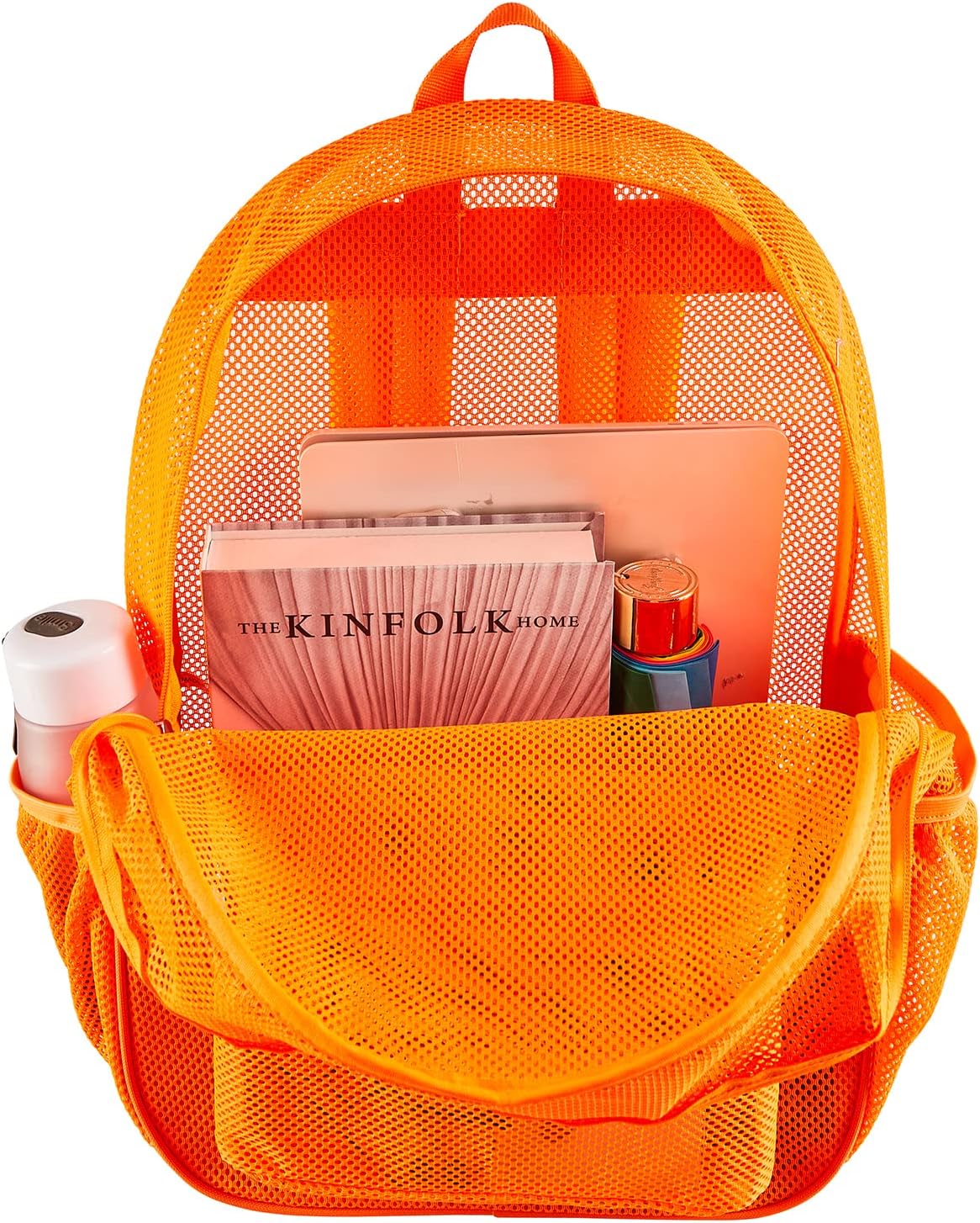 Heavy Duty Mesh Backpack, See Through College Backpack with Padded Shoulder Straps for Commuting, Swimming, Travel, Beach, Outdoor Sports (Orange) - Image 3