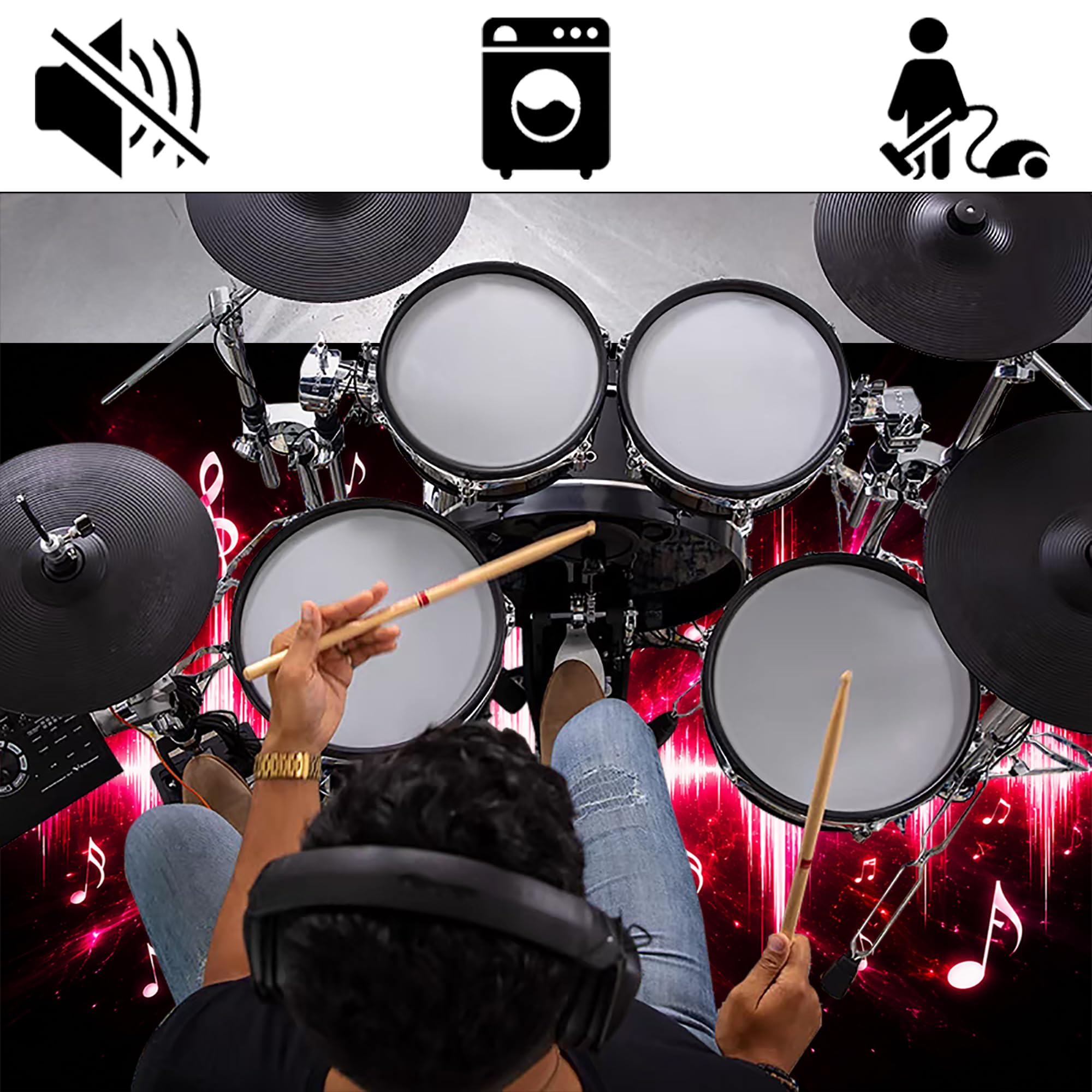 Tappeto per Batteria e Percussioni Tappeti Batteria 230 x 180 cm | Antiscivolo, Tappeto per Percussioni, Tappeti per Batterie Elettroniche Rullante Acustica Snare Drum Grancassa Strumenti