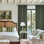 Olive Green Blackout Curtains Linen Textured for Bedroom Black Out Linen Curtains 84 Inches Long Full Light Blocking Thermal Insulated Drapes Panels Energy Saving with White Liner 52x84 Inch 2 Panels