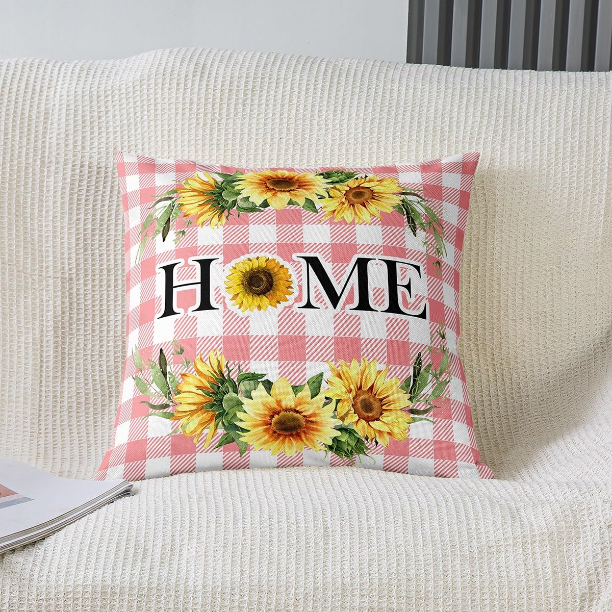 Loussiesd Set di 2 federe per cuscini autunnali, set di 2 federe morbide per bambini, motivo scozzese di bufalo, decorazioni per la casa, federe per cuscini Happy Thanksgiving rosa giallo 40,6 x