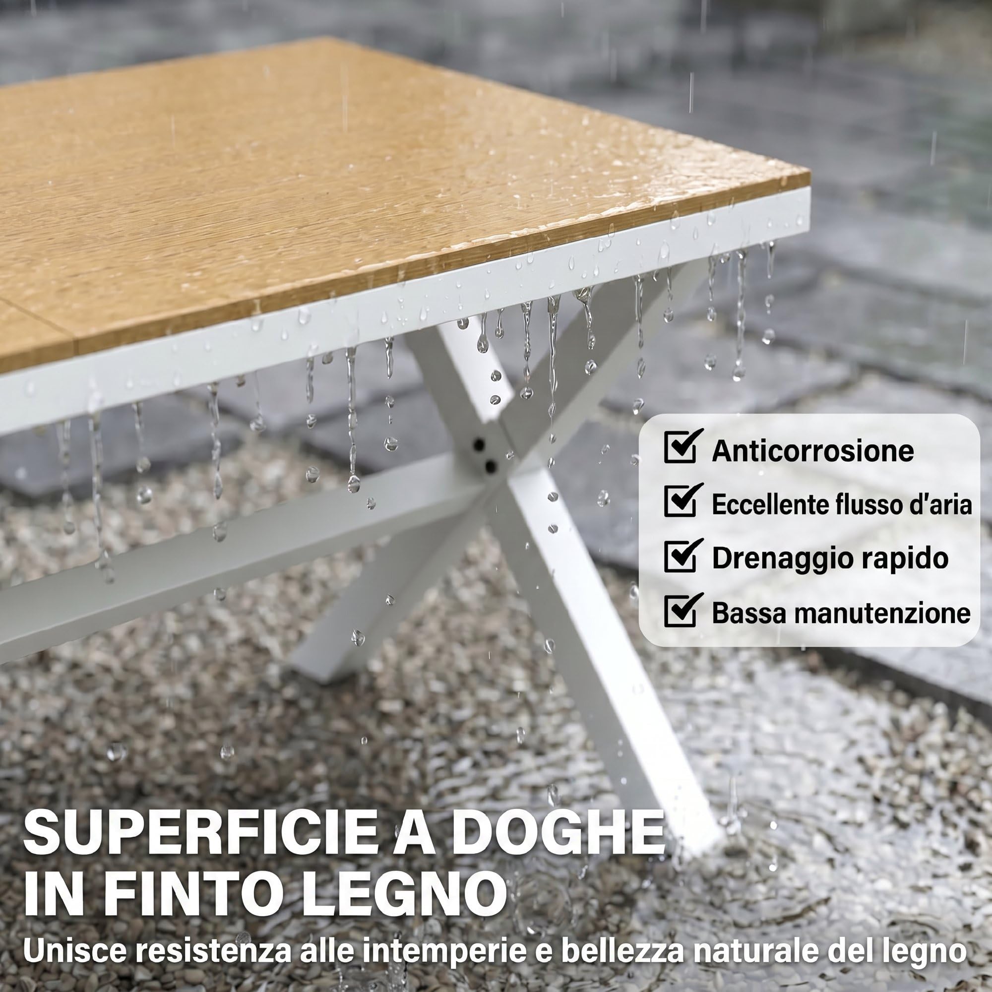 Outsunny Set Tavolo e Sedie da Giardino 7 Pezzi, Alluminio, 6 Sedie Impilabili, Tavolo Effetto Legno, Teak
