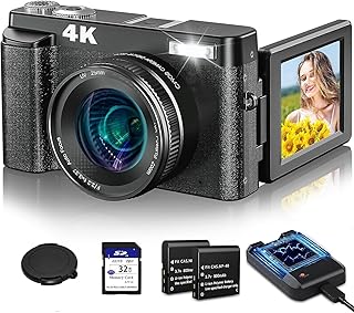 4K Digital Camera for Photography Autofocus, 48MP Vlogging Camera with SD Card Anti-Shake, 3'' 180° Flip Screen Compact Video Camera for Travel, 16X Zoom Digital Camera for Teens with Flash