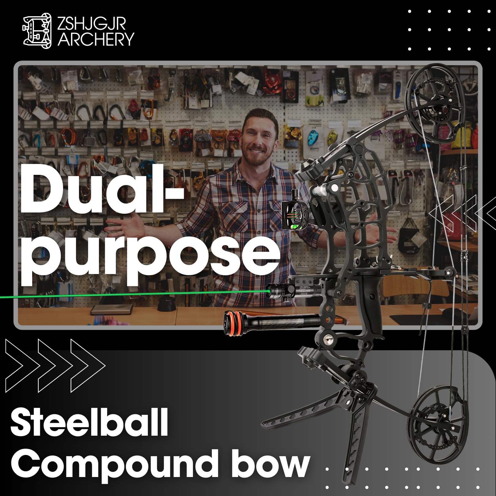 Compound Bogen Set Jagdbogen Erwachsene - 22" Kompakt Achsabstand, 40-65 lbs Einstellbare Zugkraft - Dual-Use für Pfeile & Stahlkugeln - Jäger & Überlebensausrüstung