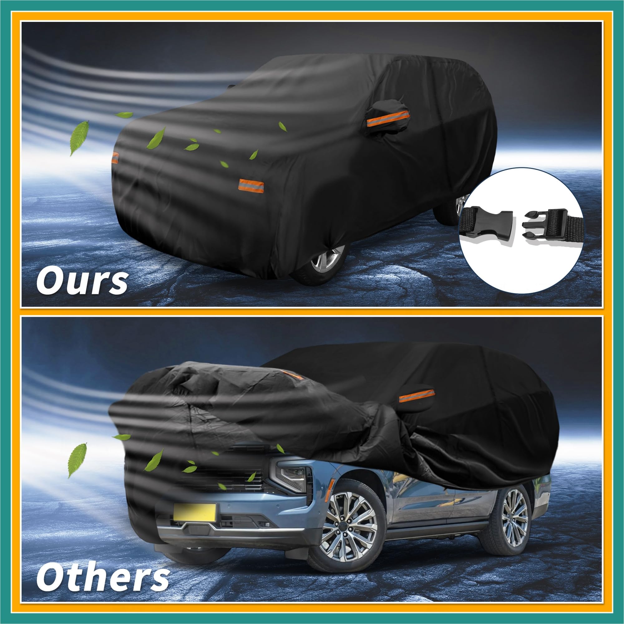 Autoabdeckung Wasserdicht Alle Wetter Automobil Außen Anti-UV Sonne Regen Schutz Vollständige Außenabdeckung für Chevrolet Tahoe Schwarz mit Reflektierenden Fahrzeugzubehör