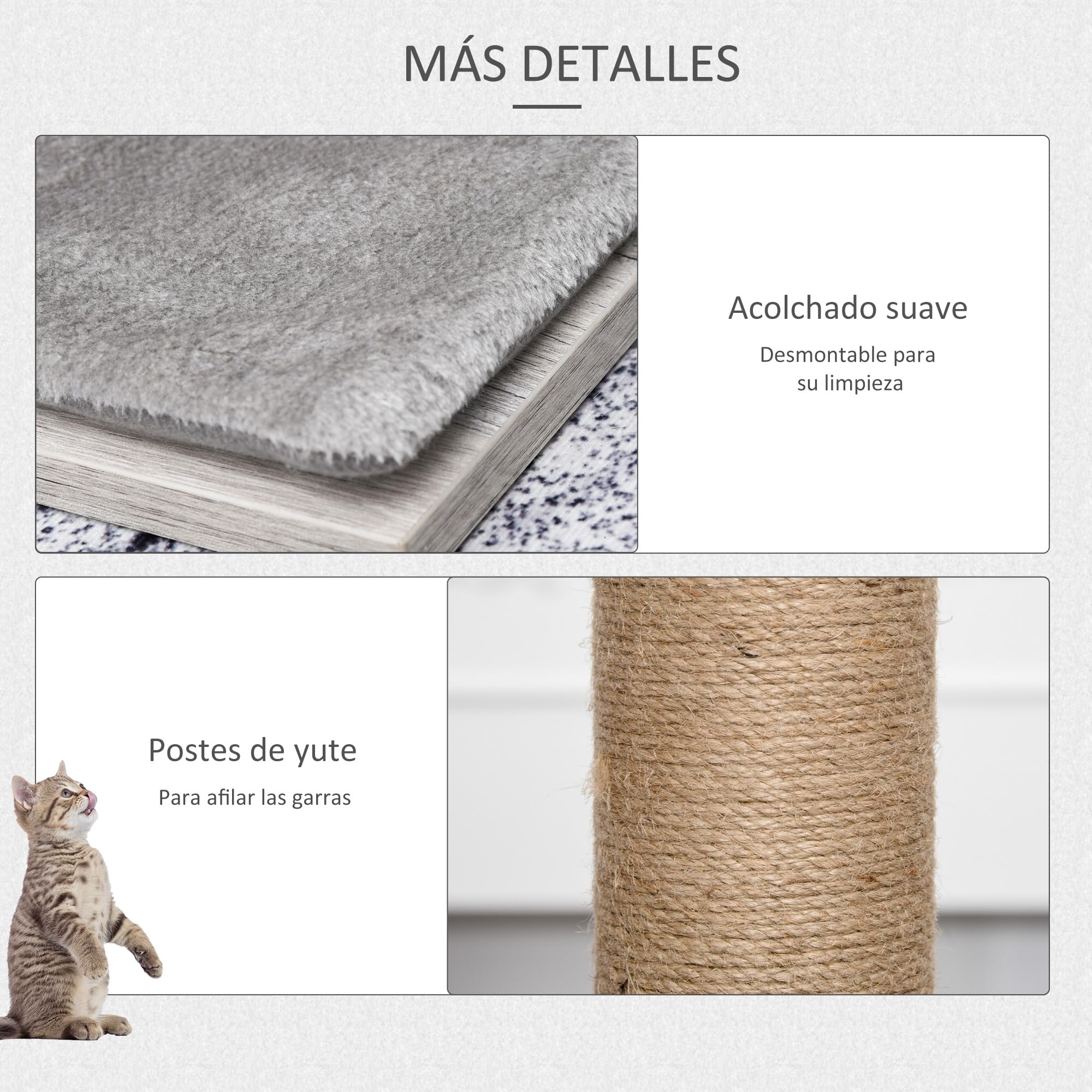 PawHut Árbol Rascador para Gatos con Cueva de Madera 67x38,5x114 cm Gris | Torre de Escalada de Gatos, Múltiples Plataformas, Postes de Rascar de Yute, Juego y Descanso