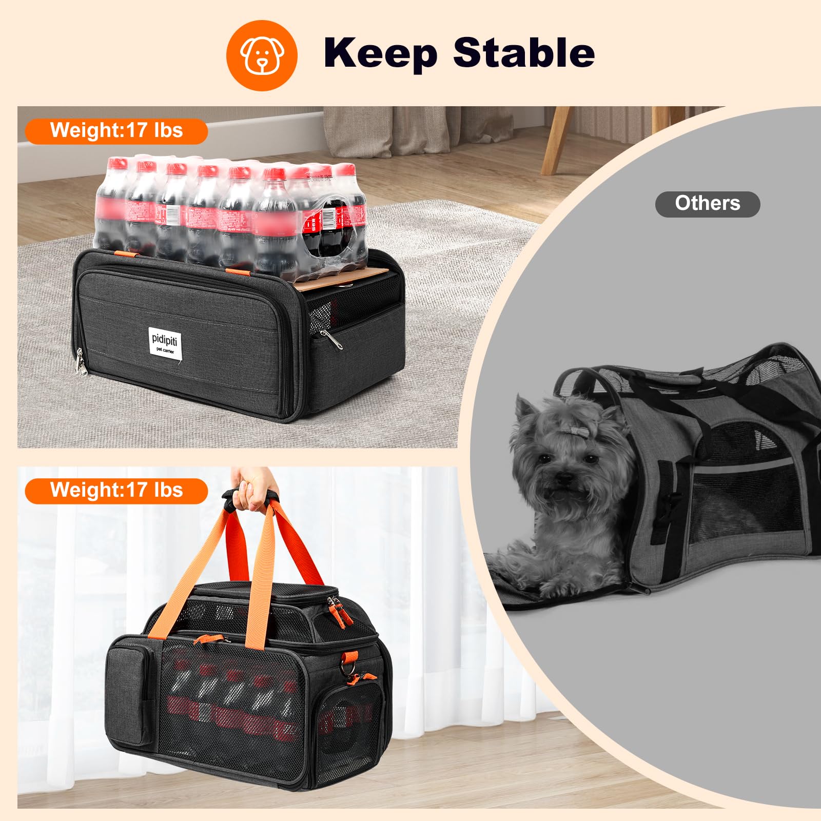 17x12.5x8.5 TSA Approved Expandable pet Carrier for Extra-Small Dog Under 6 lbs,Small-Medium cat Under 8 lbs,for jetblue and Other Airlines only Have 8.5'' Height Space underseat - image 5