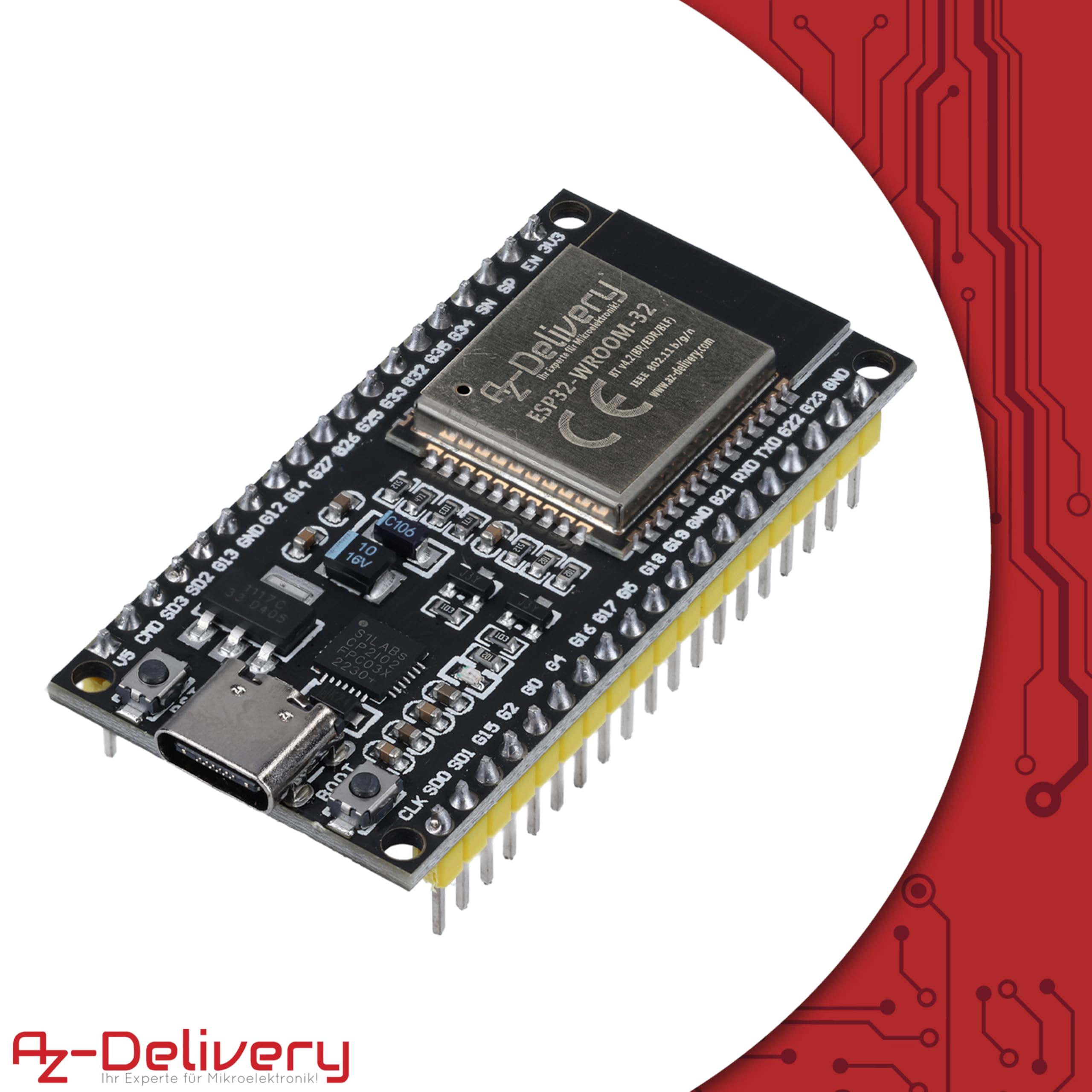 AZDelivery Lot de 3 modules WiFi ESP32 NodeMCU - Carte de développement C avec port CP2102 et USB-C - ESP 32 ESP32 Wroom 32 - Compatible avec Arduino et e-book inclus